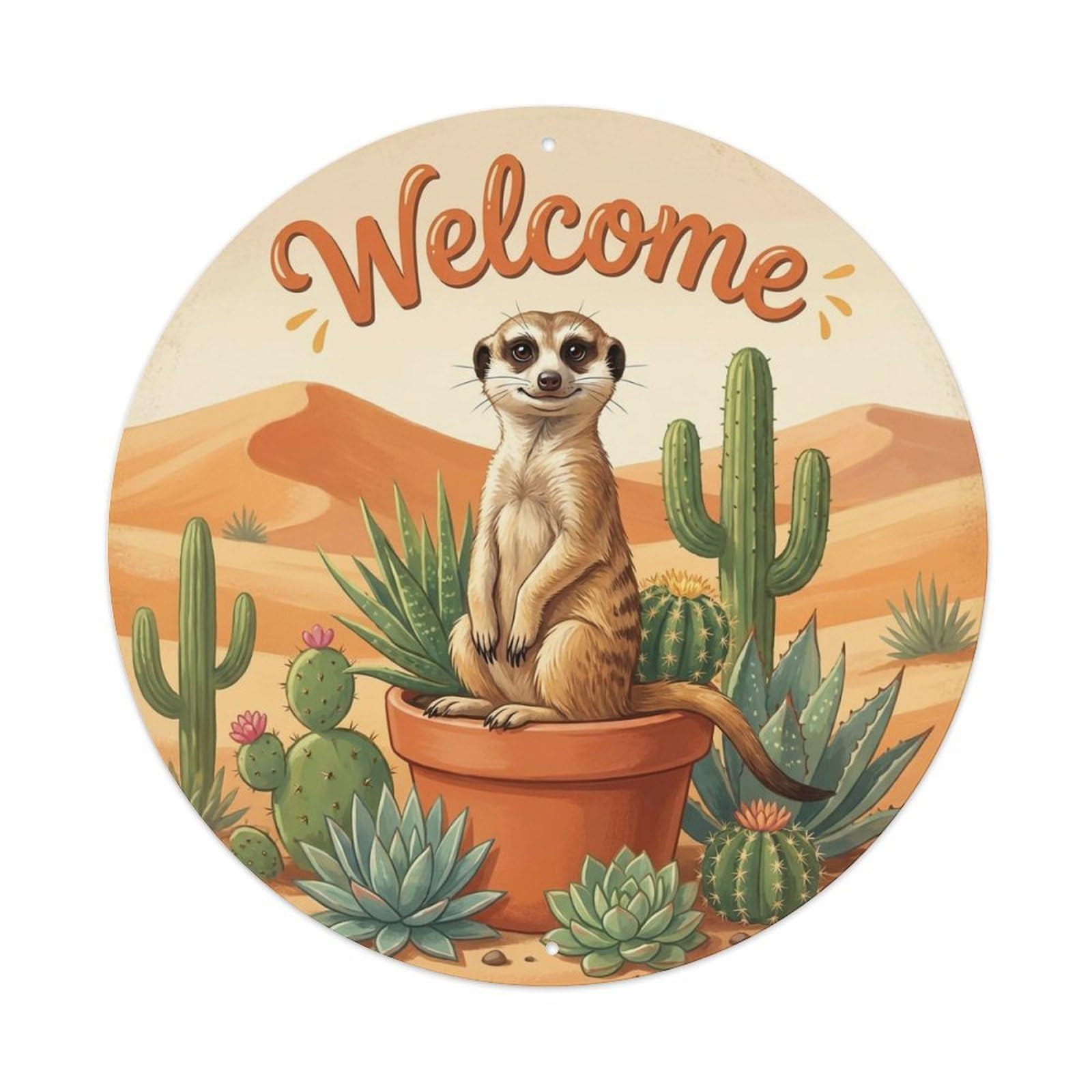 Okahys 8X8inch(20X20cm) Welcome Meerkat Desert Dune Metal Tin Sign
