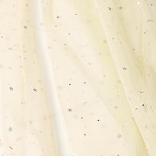 JOSNAAN 61”Width Glitter Tulle Fabric with Star Moon Sequin, 100% Polyester, Sparkly Fabric for Tutu Skirt Bridal Veil, Decoration and DIY, (Champagne, 1 Yards)