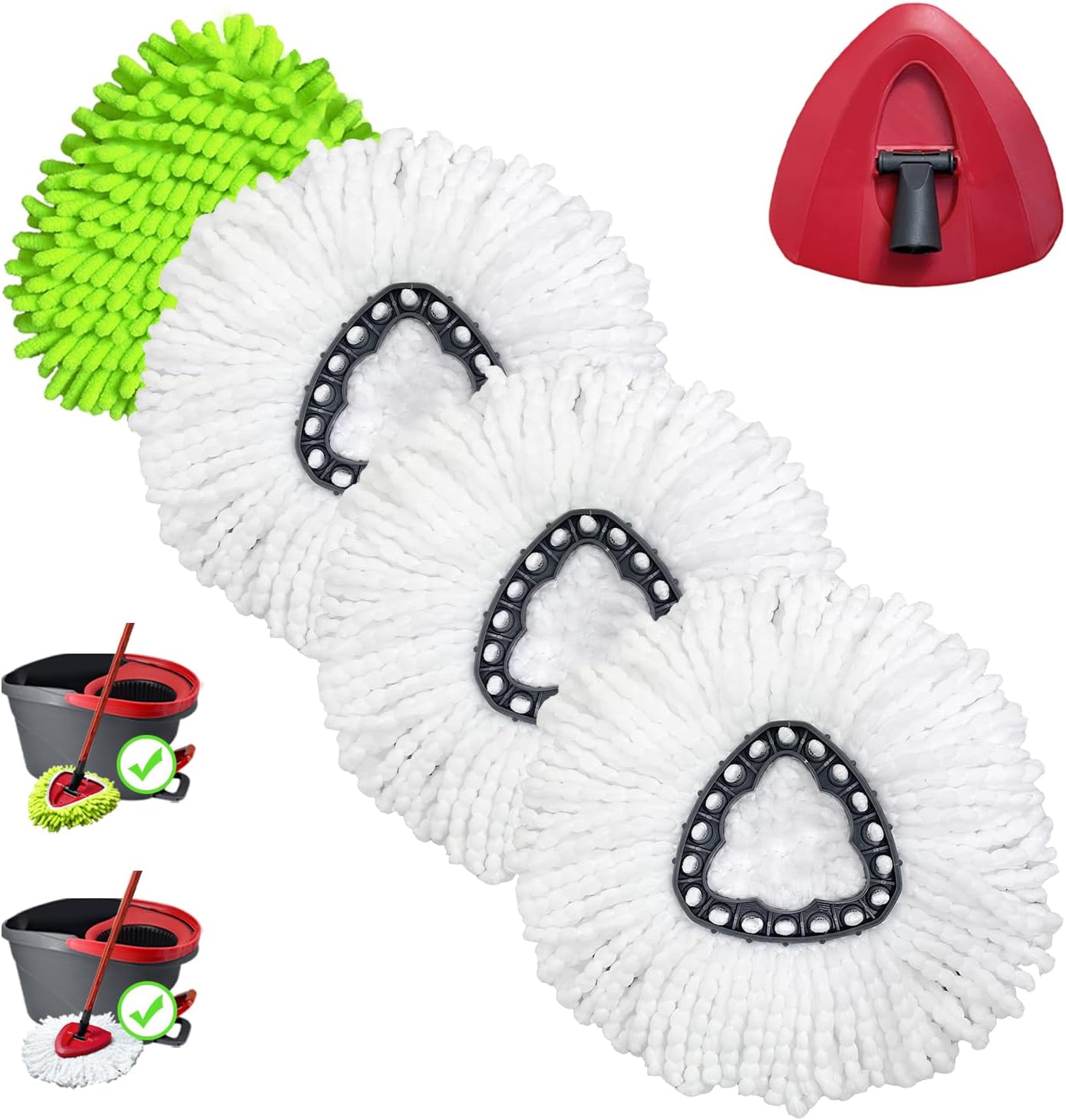 5PCS Spin Mop Replacement Head Compatible with Ocedar EasyWring 1-Tank System,3 Microfiber+1 Chenille Spin Mop Refill Replace for Ocedar,Washable Mop Replace Head for Floor Deep Clean