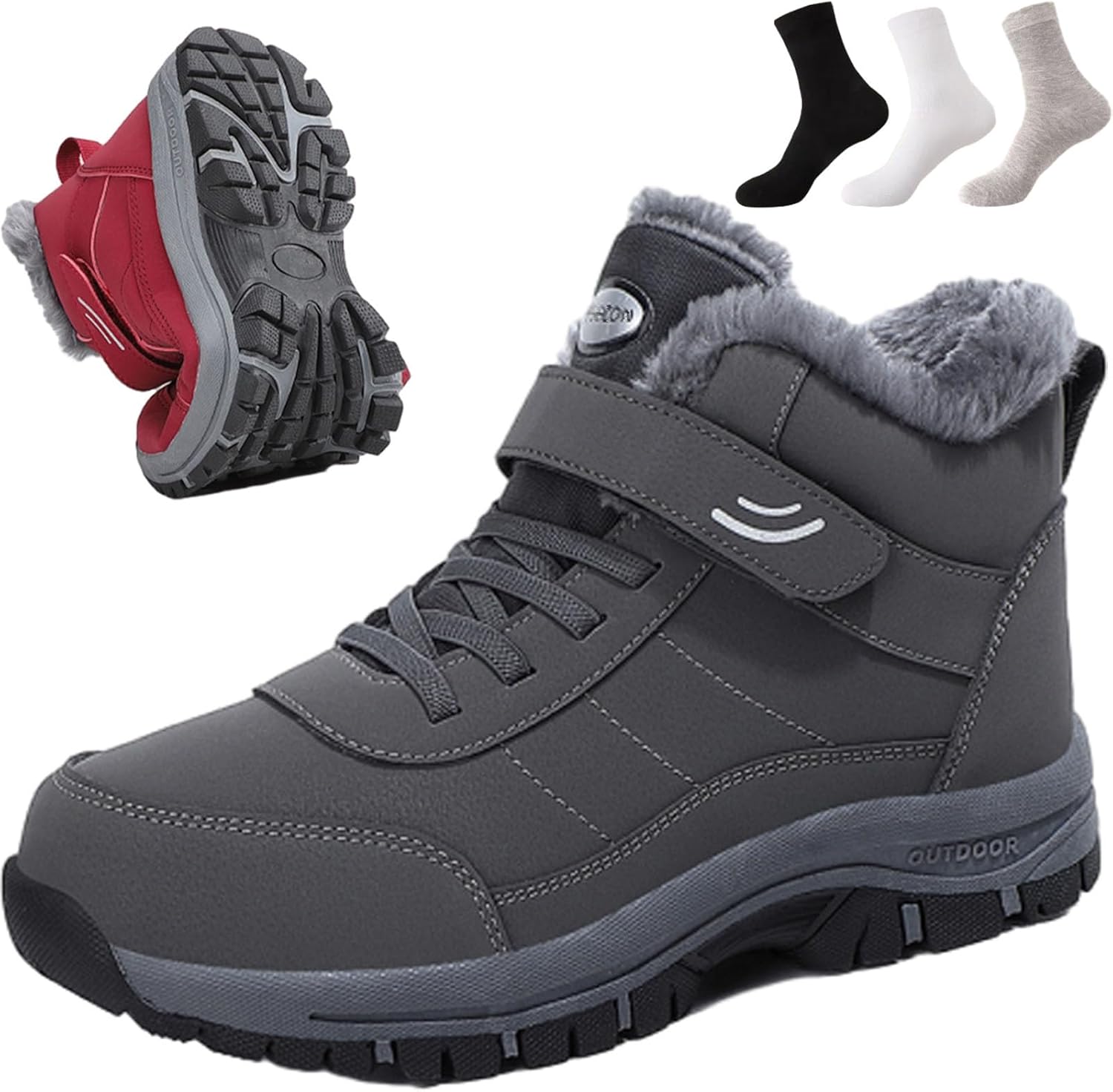 Orthopedic Non-Slip Winter Boots, Fur Lined Warm Ankle Hiking Walking Outdoor Shoes for Women Men