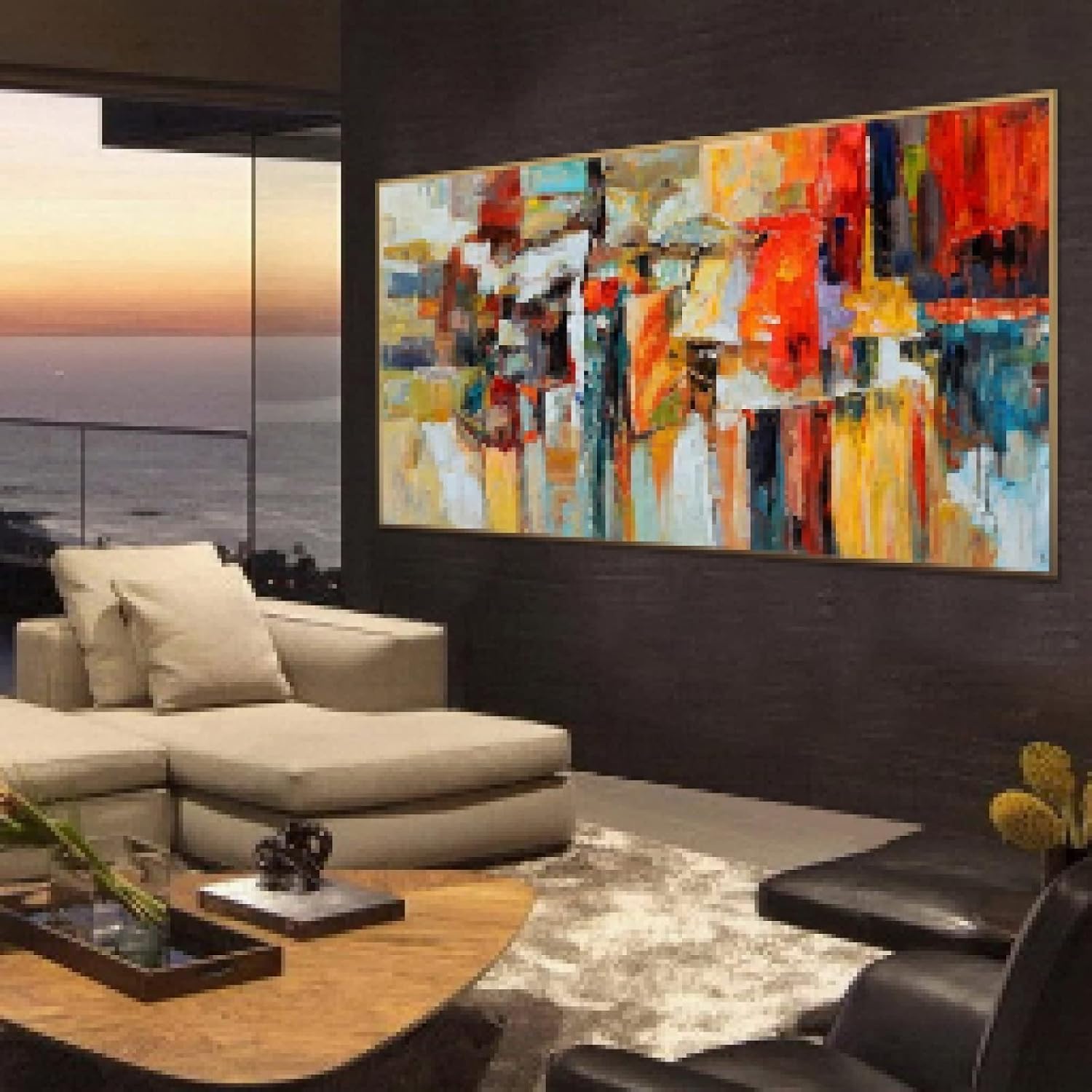 Oversized Wall Art For Living Room Colorful Canvas Oil Painting Framed Artwork Modern Abstract Extra Large Wall Art picture 90x180cm/(35x71inch) with-Golden-Frame
