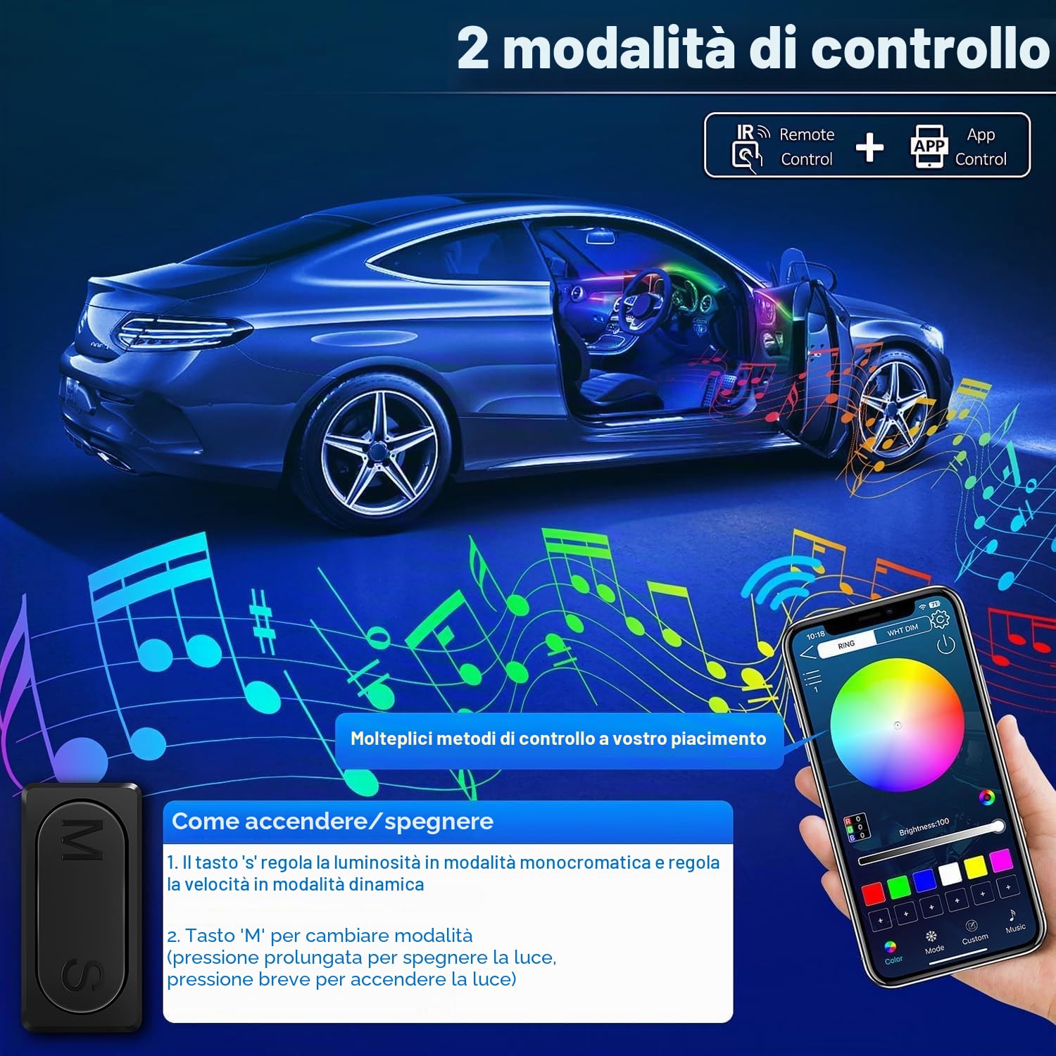 Striscia LED acrilica Dream+Color per interni dell'auto con APP wireless, RGB 6 in 1 con 175 pollici, 612 LED, kit di illuminazione ambientale a fibra ottica, strisce LED al neon dinamiche con