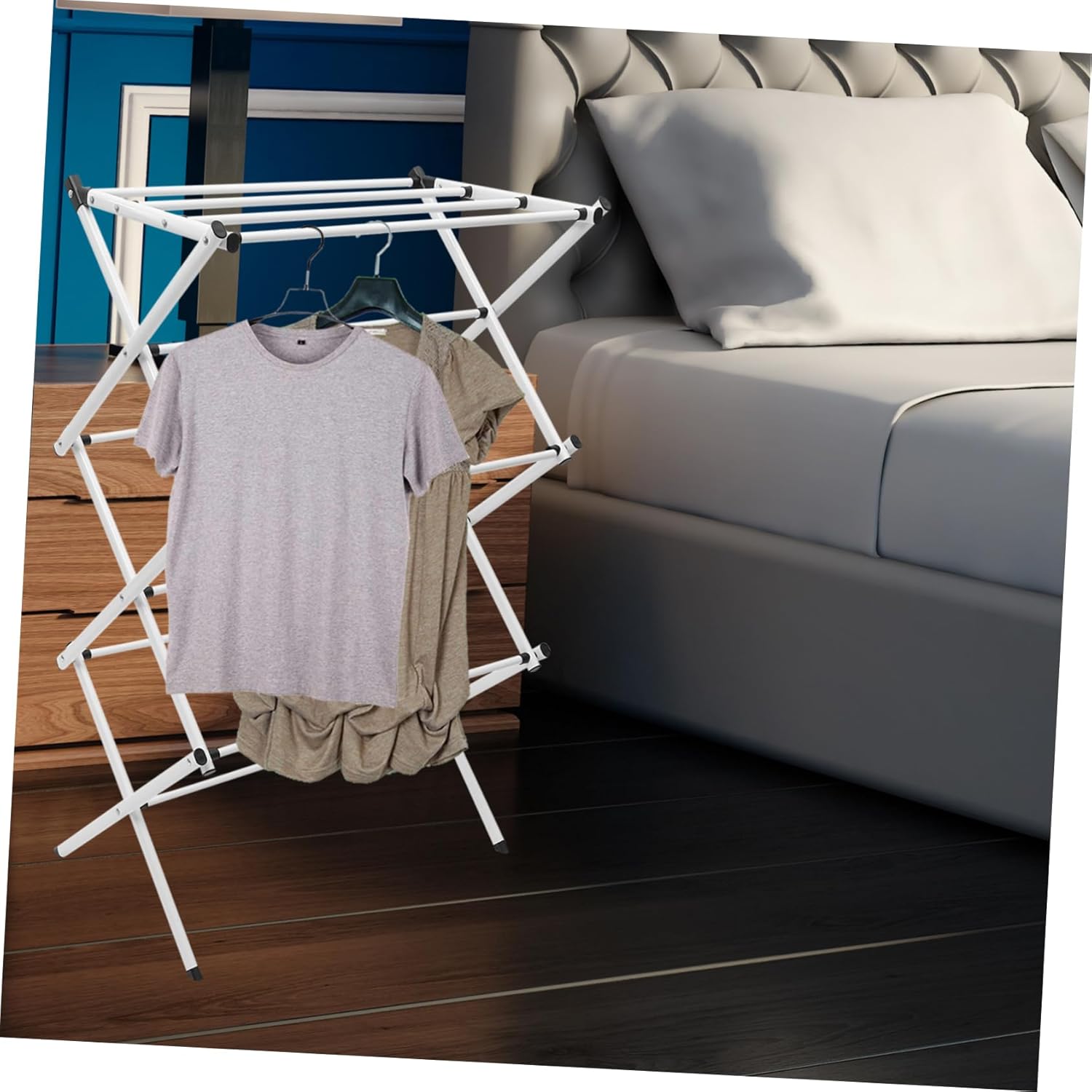 Cabilock Clothes Drying Rack Indoor Collapsible Laundry Rack for Quick Drying Space Saving Design for Bedroom Living Room Bathroom Padded Feet for Stability Floor Protection