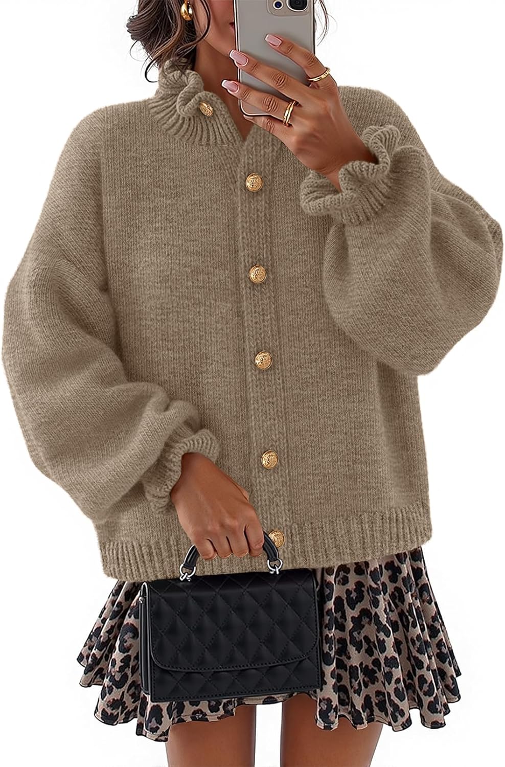 MEROKEETY Women's Fall 2026 Chunky Cardigan Sweaters Trendy Ruffle Button Down Long Sleeve Casual Knit Coat Winter Clothes