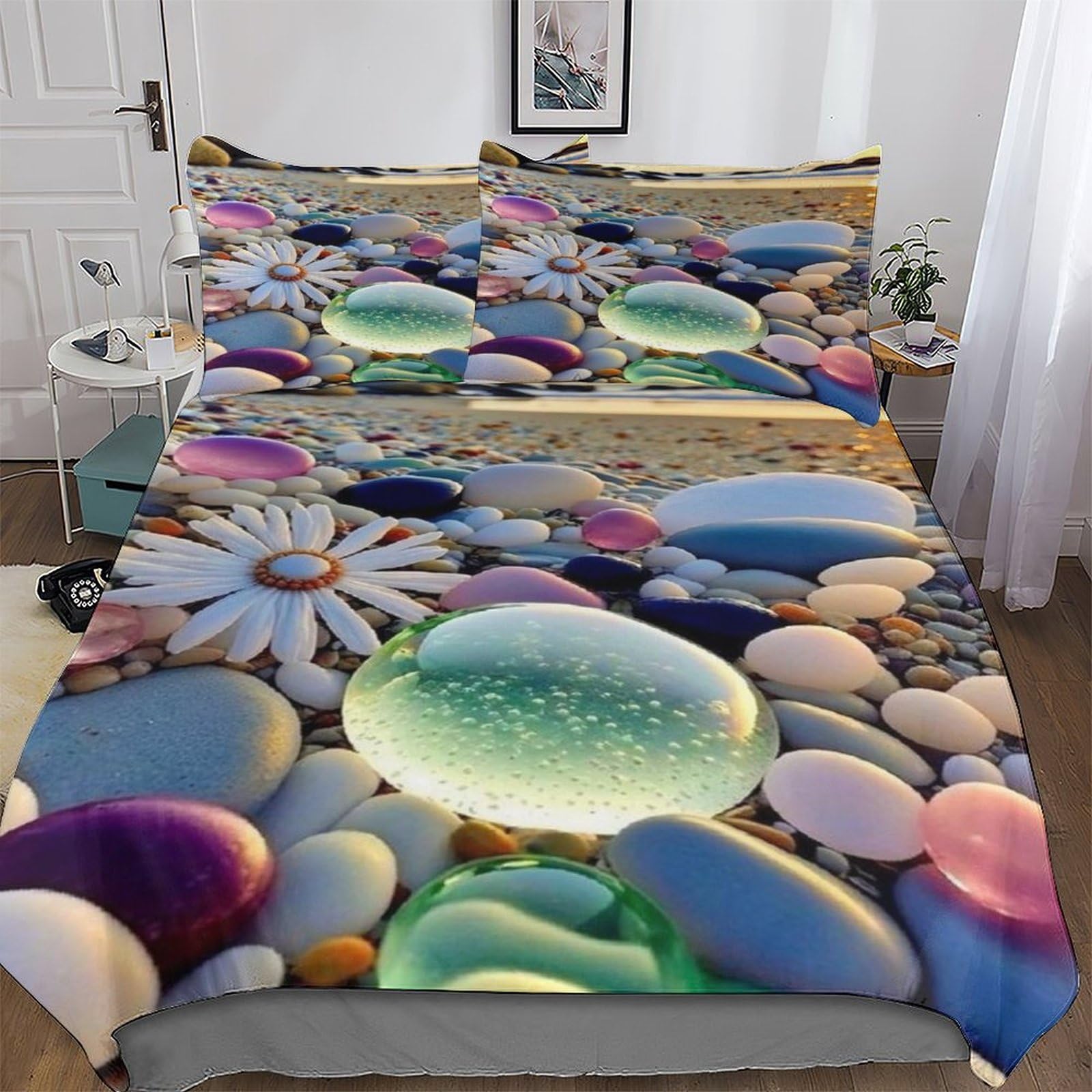Housse de couette 220x240cm stone plage pour une chambre style bord de mer