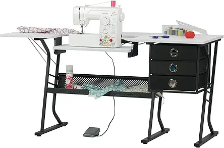 Sew Ready Eclipse Ultra Hobby Machine Table with Storage Drawers & Lower Shelf, Black/White