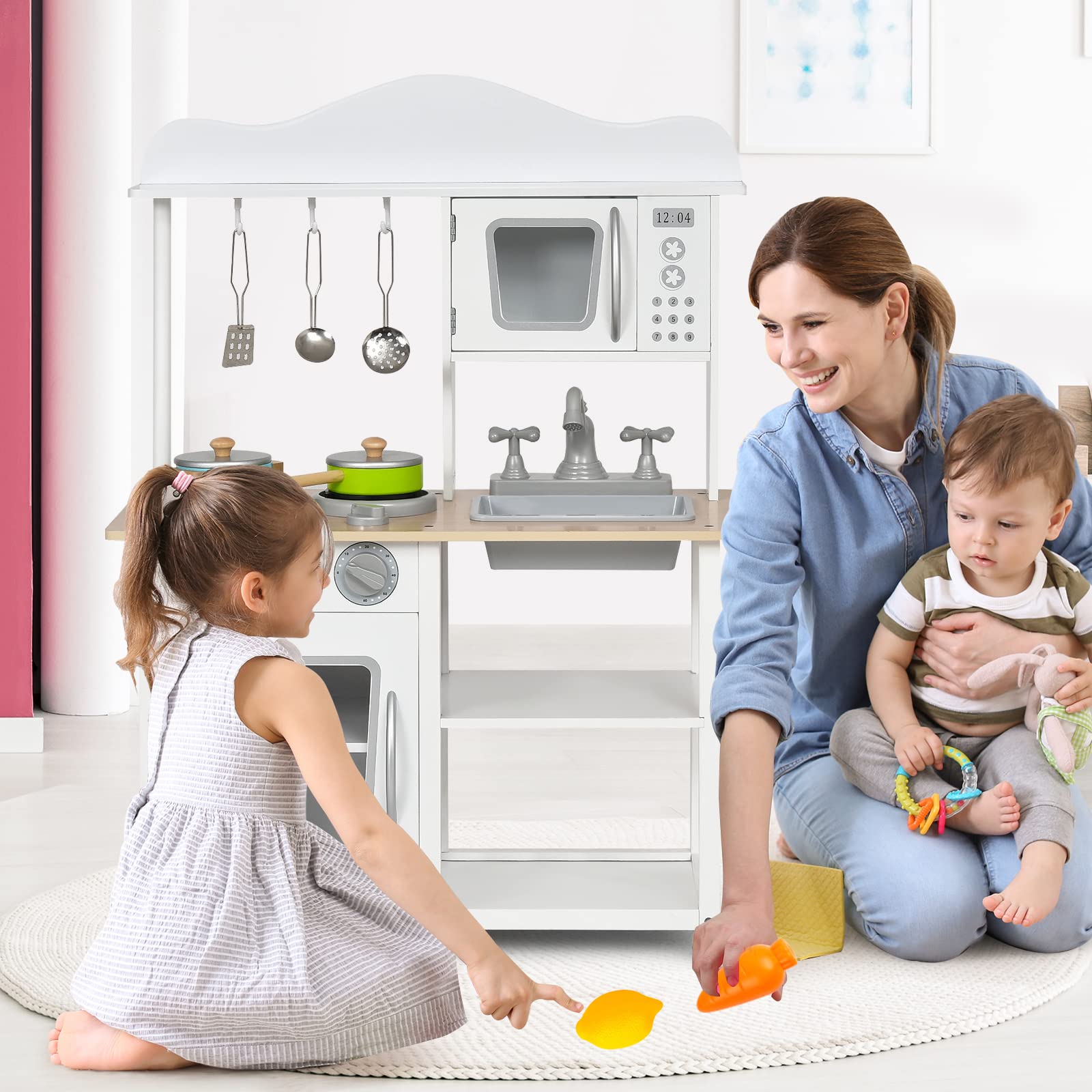 DREAMADE Cuisine pour Enfant avec Accessoires Riches, Jouet de Cuisine pour Enfant avec Grand Espace de Rangement, Jeu d’Imitation de Cuisine & Jeux de Rôle pour Garçons & Fille, 60 x 30x 83 cm