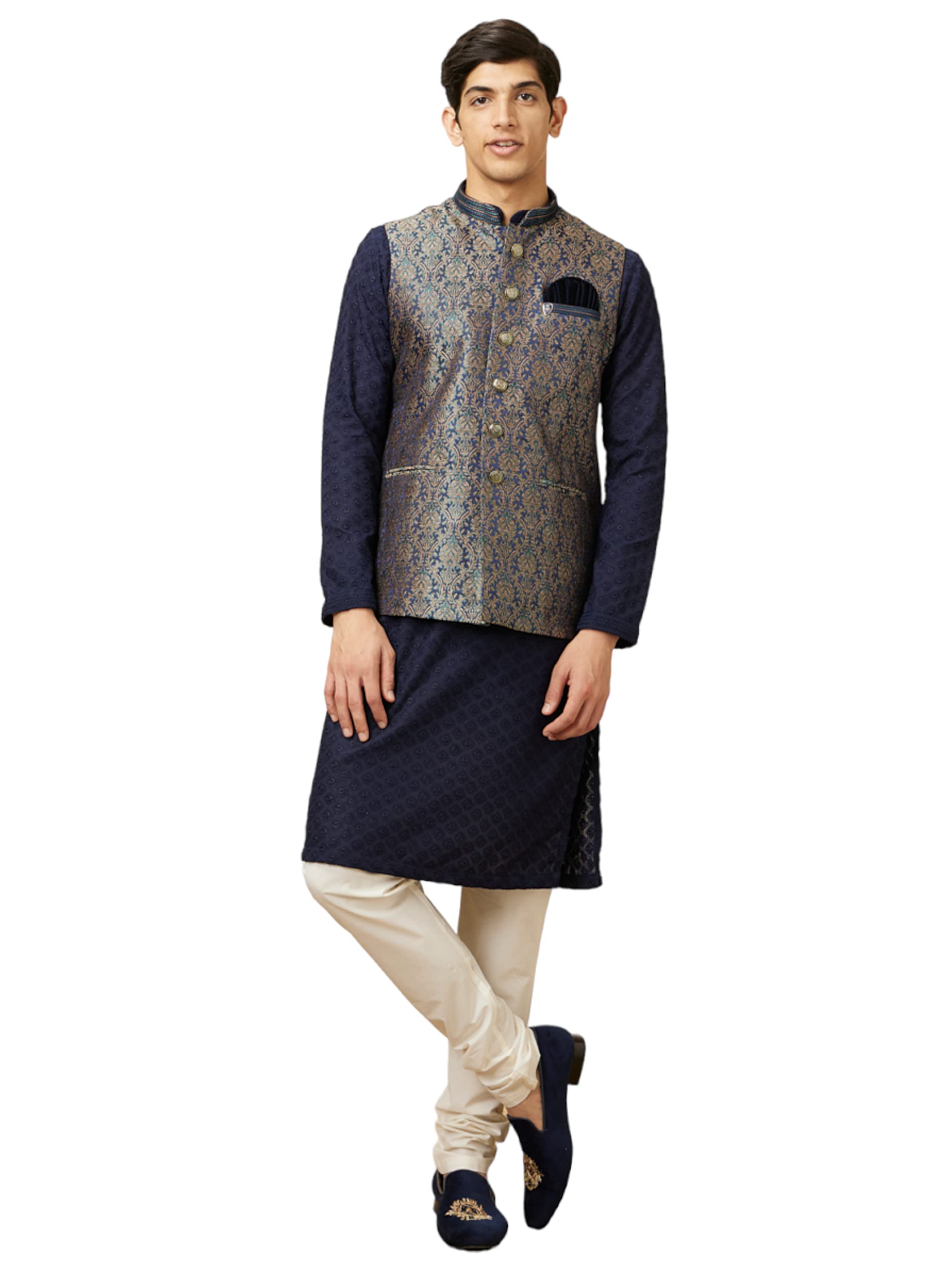 manyavar Men's Art Silk Self Design Traditional Sleeveless Jacket (1pc)-picture-33