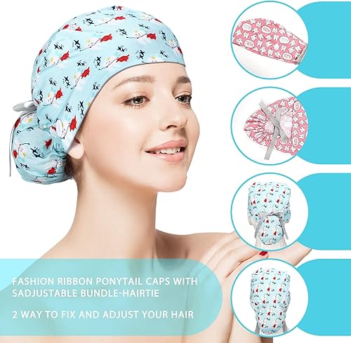 Miniatura 3 de 6 gorras médicas para mujer, dentista, enfermería, con botones, ajustables, para enfermera, con soporte para cola de caballo, turbante, Patrones