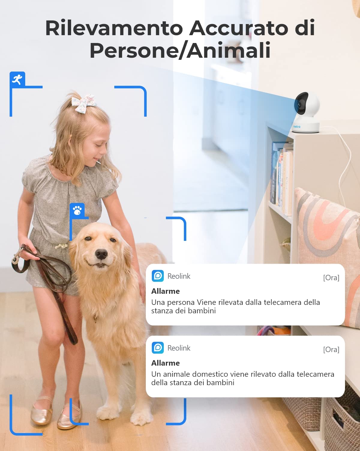 Reolink 2K Telecamera WiFi Interno, Cam IP con Pan & Tilt Protezione a 360°, 2.4/5GHz Dual-Band WiFi, Audio a Due Vie, Rilevazione di Persone/Pet, Auto-tracking, Baby Monitor, E1 Pro (Pack di 2)