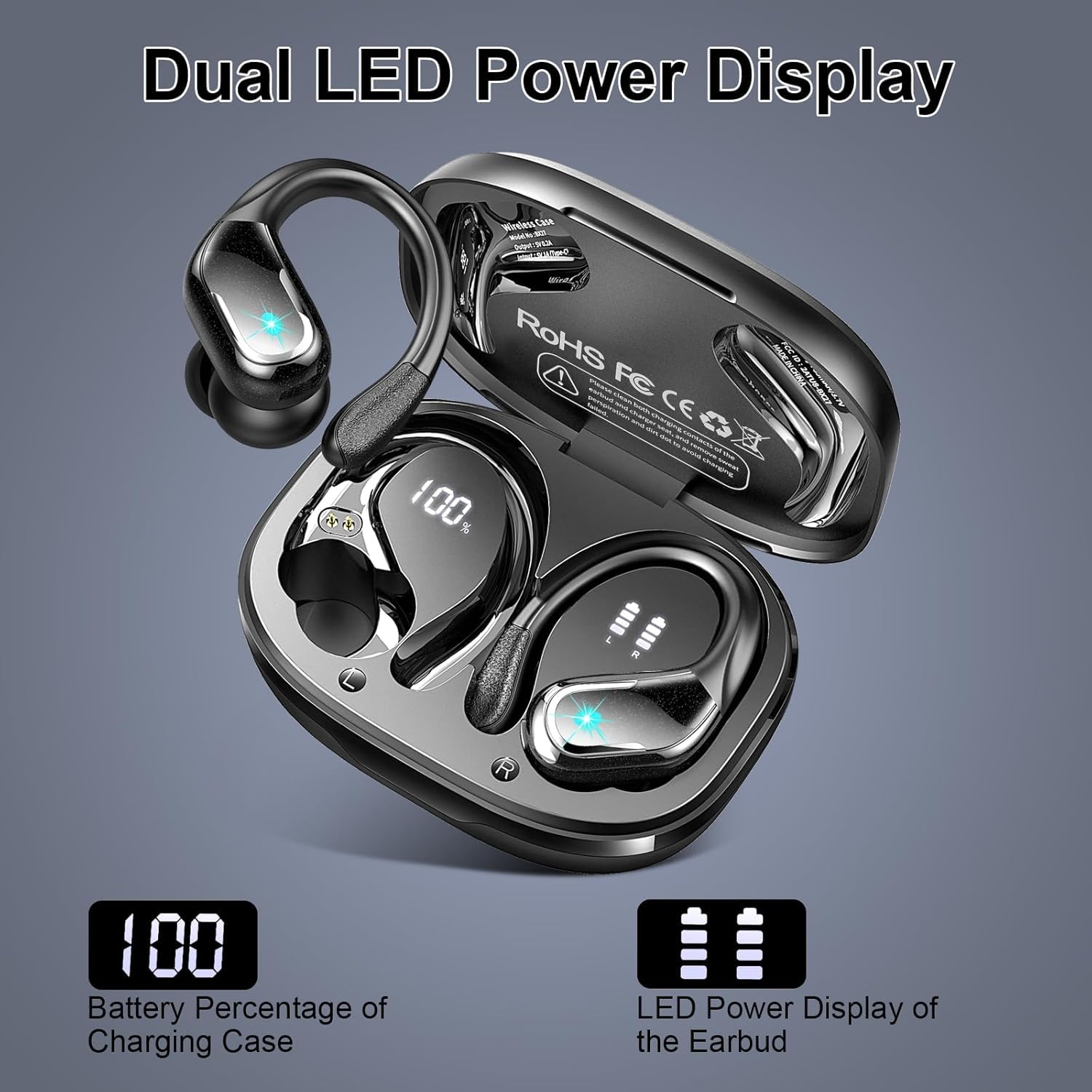 Auriculares Bluetooth Inalámbricos Deportes, 75Hrs Auriculares Bluetooth 5.4 con Estéreo HiFi 3D, 4 ENC Reducción de Ruido Micrófono Auricular Inalámbrico USB-C Carga, Impermeable IP7 Auriculares