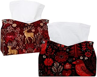 Paquete de 2 fundas para caja de pañuelos de piel con patrón rojo de Feliz Navidad (3) organizador de papel para baño, encimera de tocador, mesa, coche