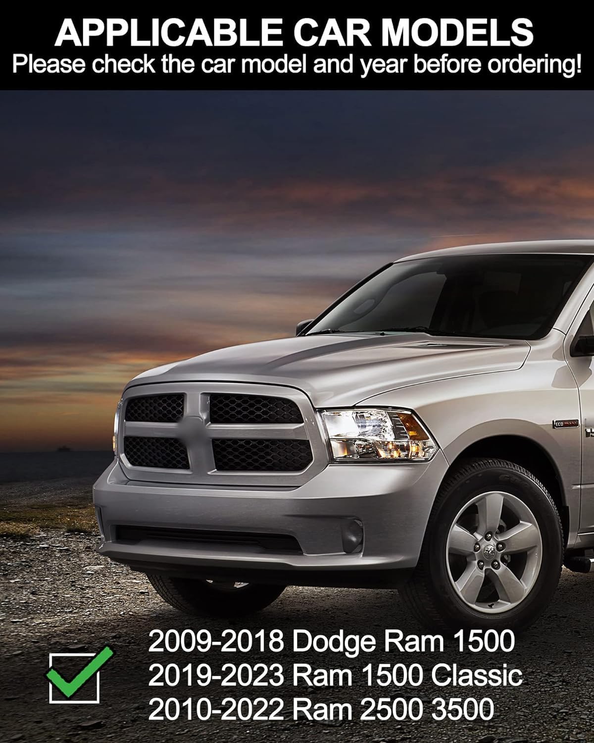 6.3 Inch Running Boards Compatible with 2009-2023 Dodge Ram 1500(2019-2023 Classic Only) Supercrew Cab, Aluminum Side Steps Nerf Bars for 2010-2024 Ram 2500 3500 Crew Cab