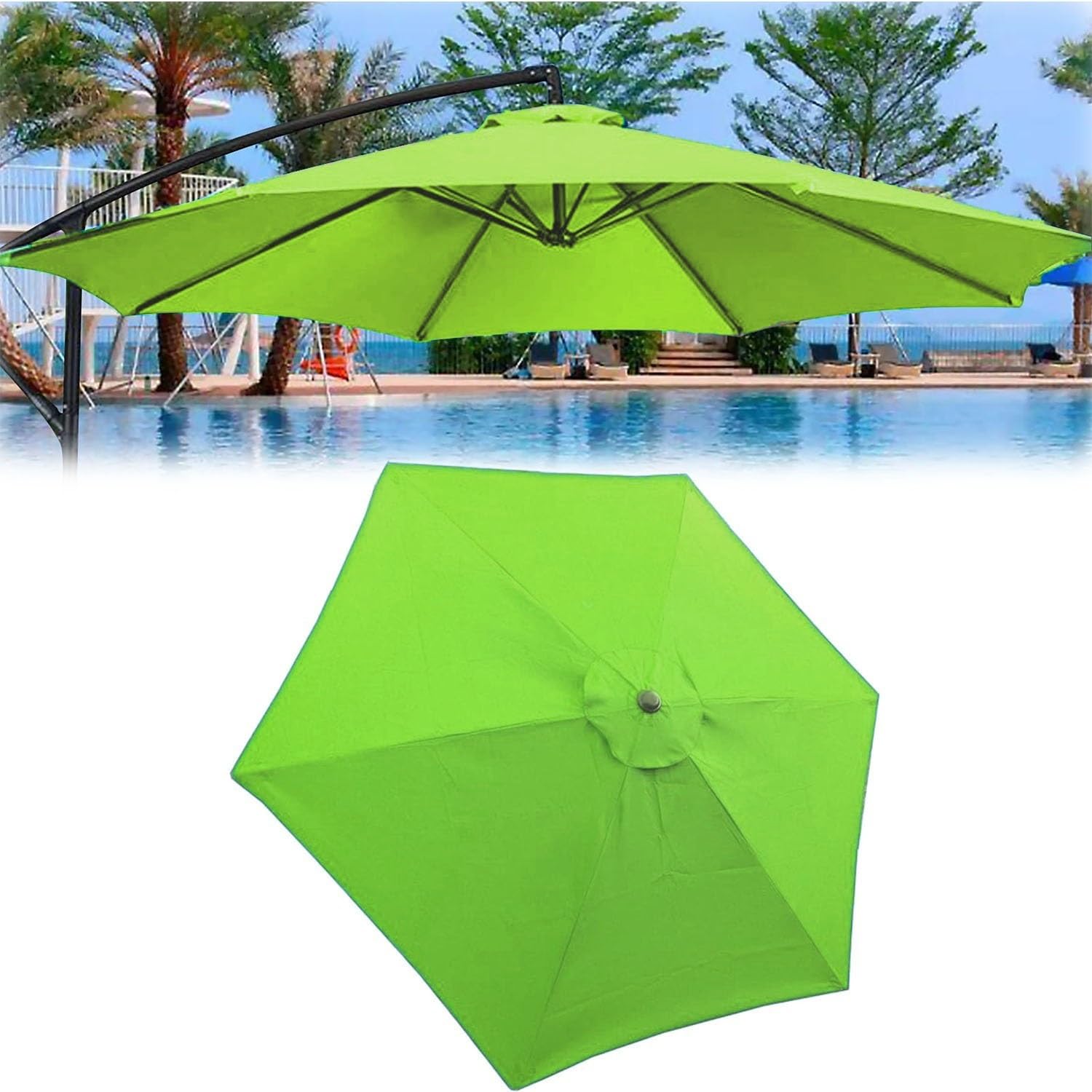 8.9ft Outdoor Patio Umbrella Replacement Canopy Market Umbrella Top Replacement Cover 2.7m 3.0m Garden Parasol Replacement Cloth Replacement Fabric for Sun Umbrella 6 Ribs 8 Ribs (Color : Grass green