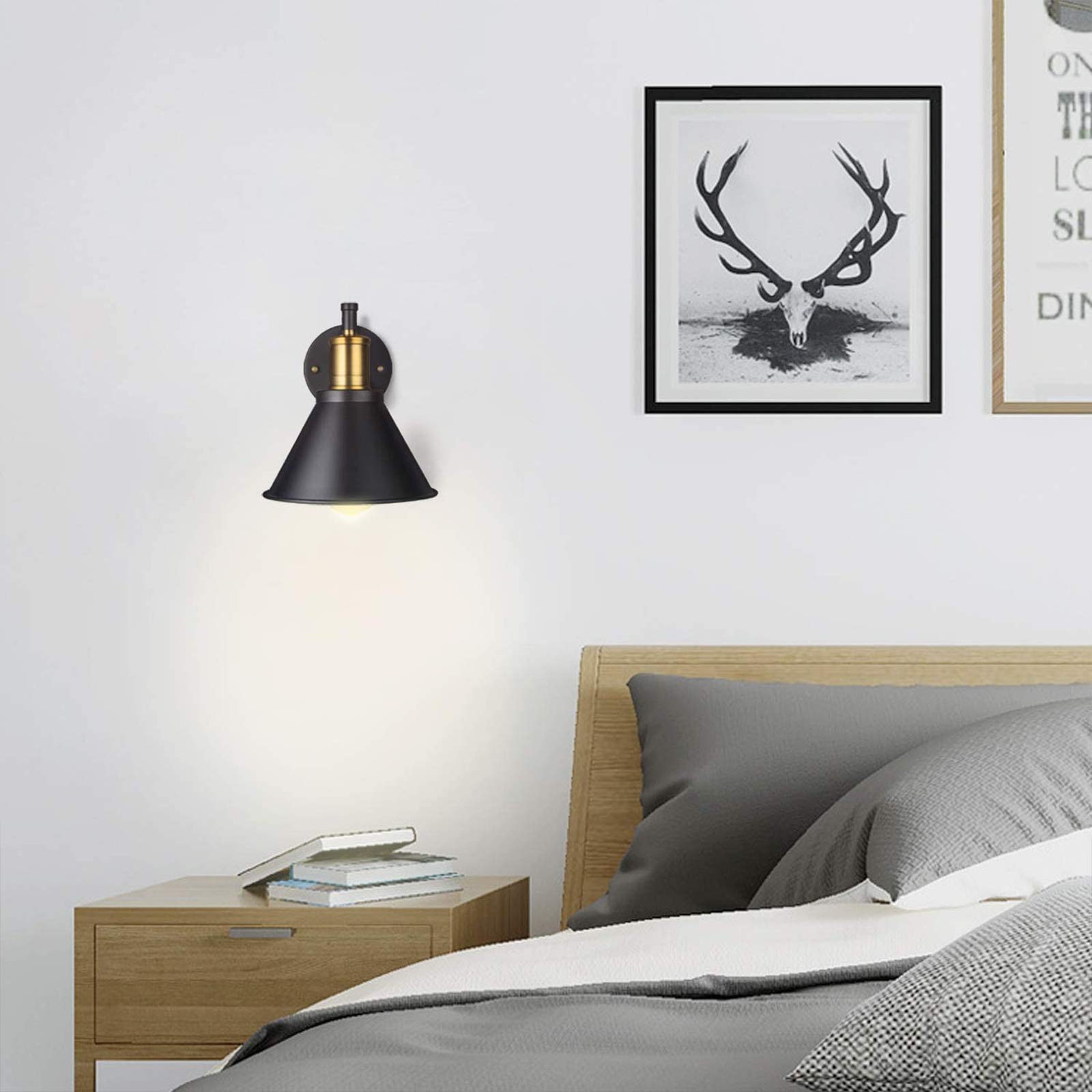WXKAGF Lampada da Parete Industriale a Braccio Lungo E27 con Interruttore, Lampada da Parete per Camera da Letto Vintage Nera Regolabile con Cavo e Spina da 1,8 m, Illuminazione Rotante con Specchio