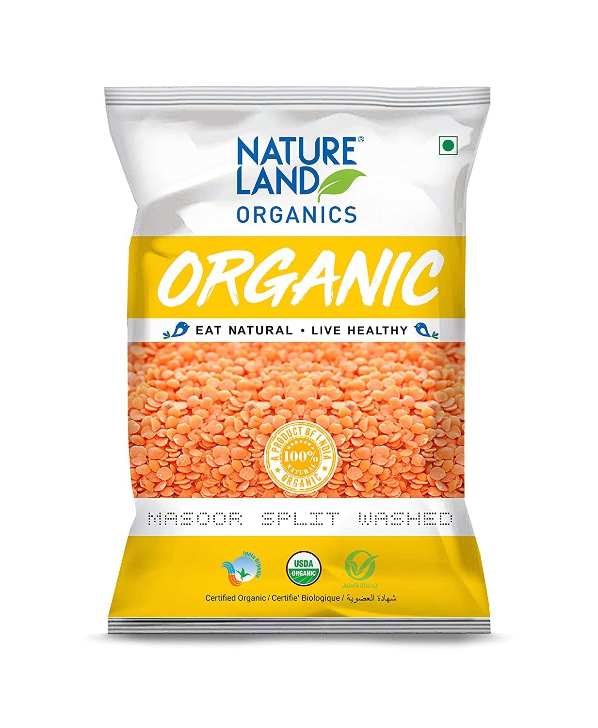 Masoor Dal lentilles corail décortiquées bio Natureland Organics 1 kg