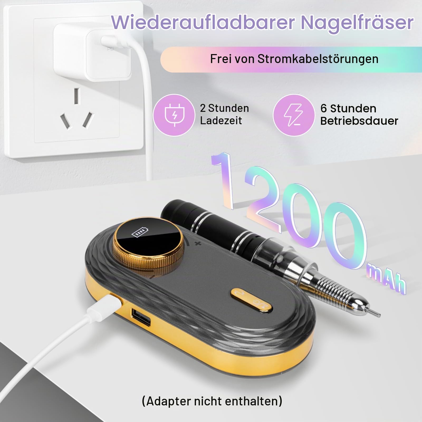Nagelfräser für Gelnägel Professionell 35000 U/min: Madenia Fräser Nägel Kabellose mit 6 Metall & 7 Keramik Bits, Tragbare Elektrische Nagelfeile für Acrylnägel Maniküre Salon & Zuhause, Grau