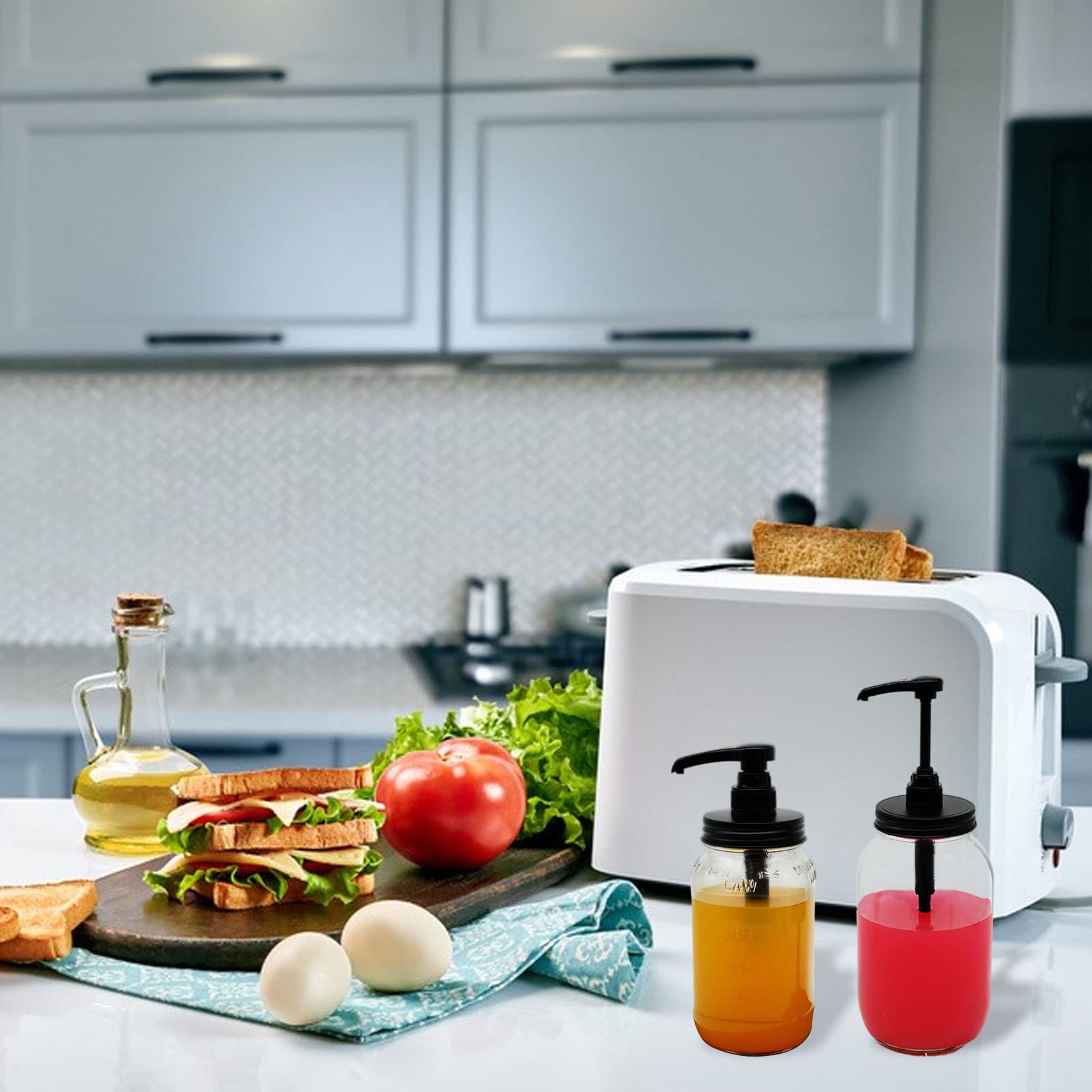 Pompa per marmellata per barattolo, pompa dispenser di sciroppo di caffè e salsa al miele, nucleo di pompa di grandi dimensioni, 8 CCpompa, coperchi per bocca normale, impermeabile ad aria e alle
