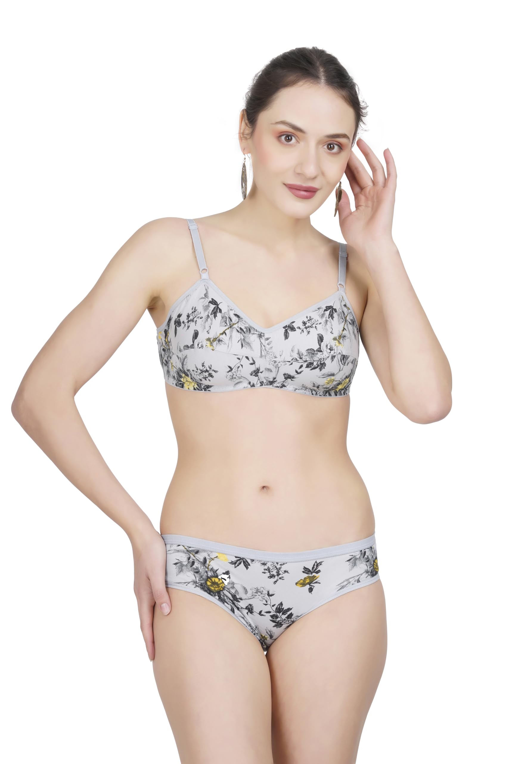 Cotton-Rich Full Coverage Printed Lingerie Set for Women-image-34
