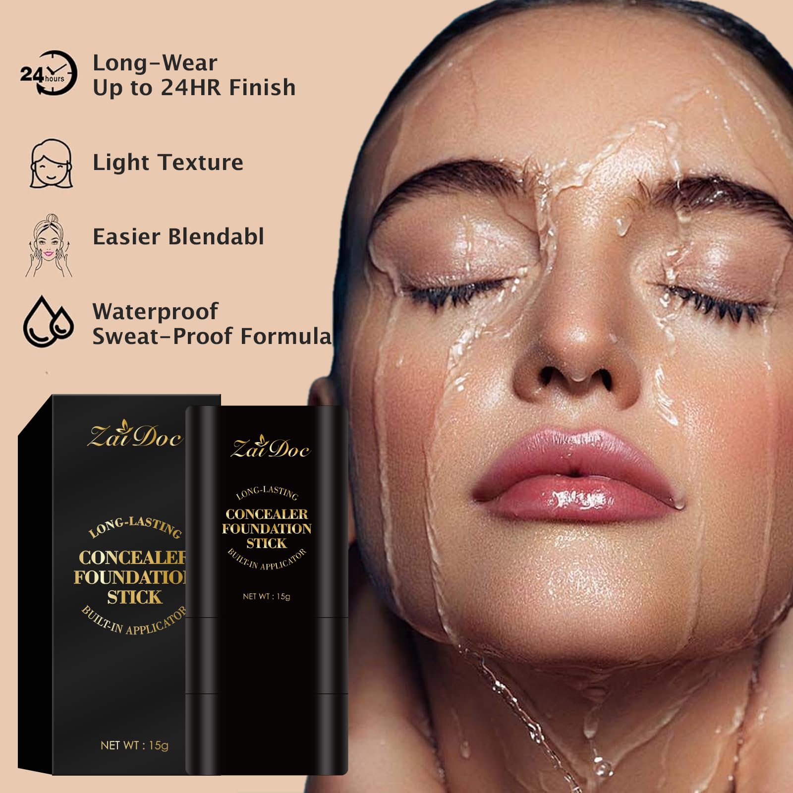 Concealer Foundation Stick, 2-in-1 Long-Lasting Foundation and Concealer with Brush, Creamy Full Coverage for Dark Circles & Blemishes, Hydrating Olive & Camellia, 2.09 Oz (04#)