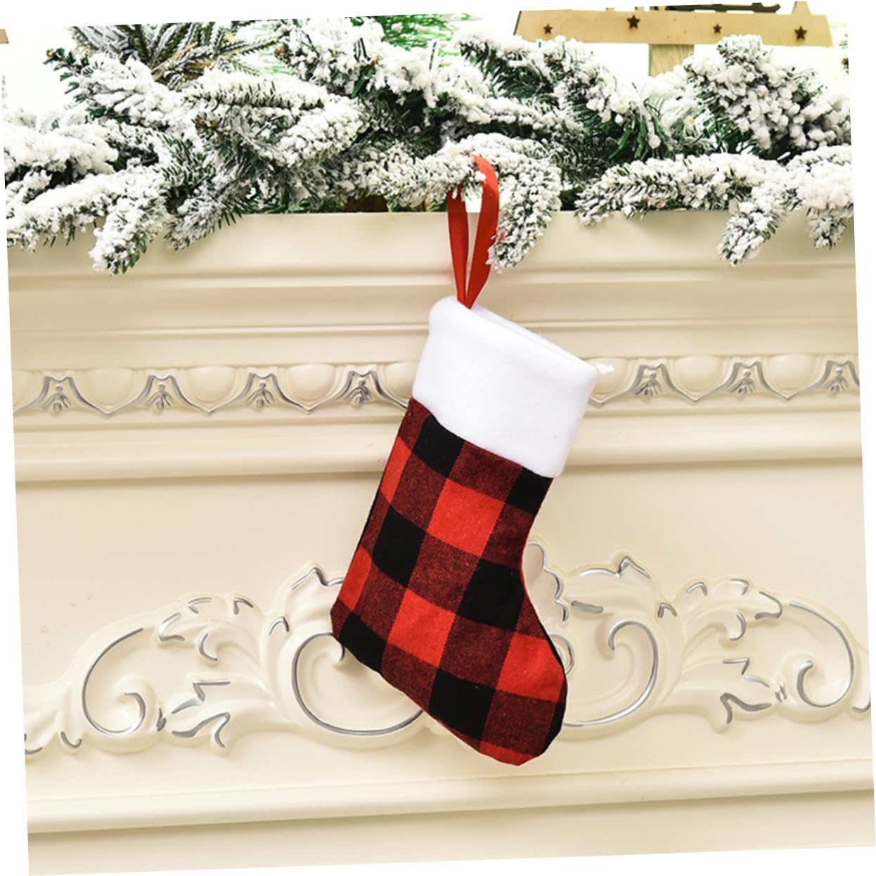 Cabilock 4 Sätze Weihnachtsstrümpfe Aus Und Schwarzem Karostoff Dekorative Xmas Socken Für Kamin Und Weihnachtsbaum Für Festlichkeiten Und 10 Stück * 4