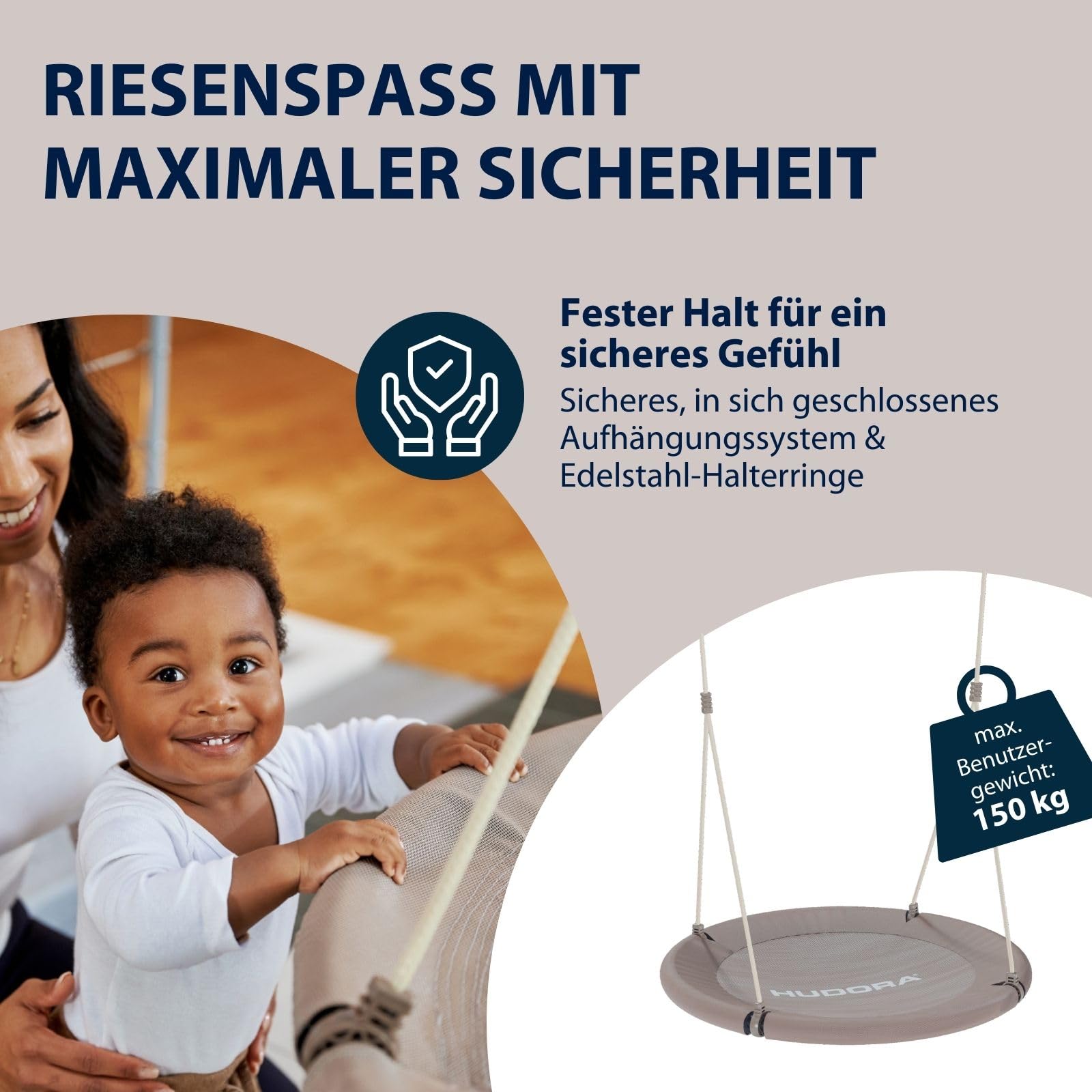 HUDORA Nestschaukel Lounge 90cm 150kg Höhenverstellbare Hängeschaukel geschlossener Sitzfläche