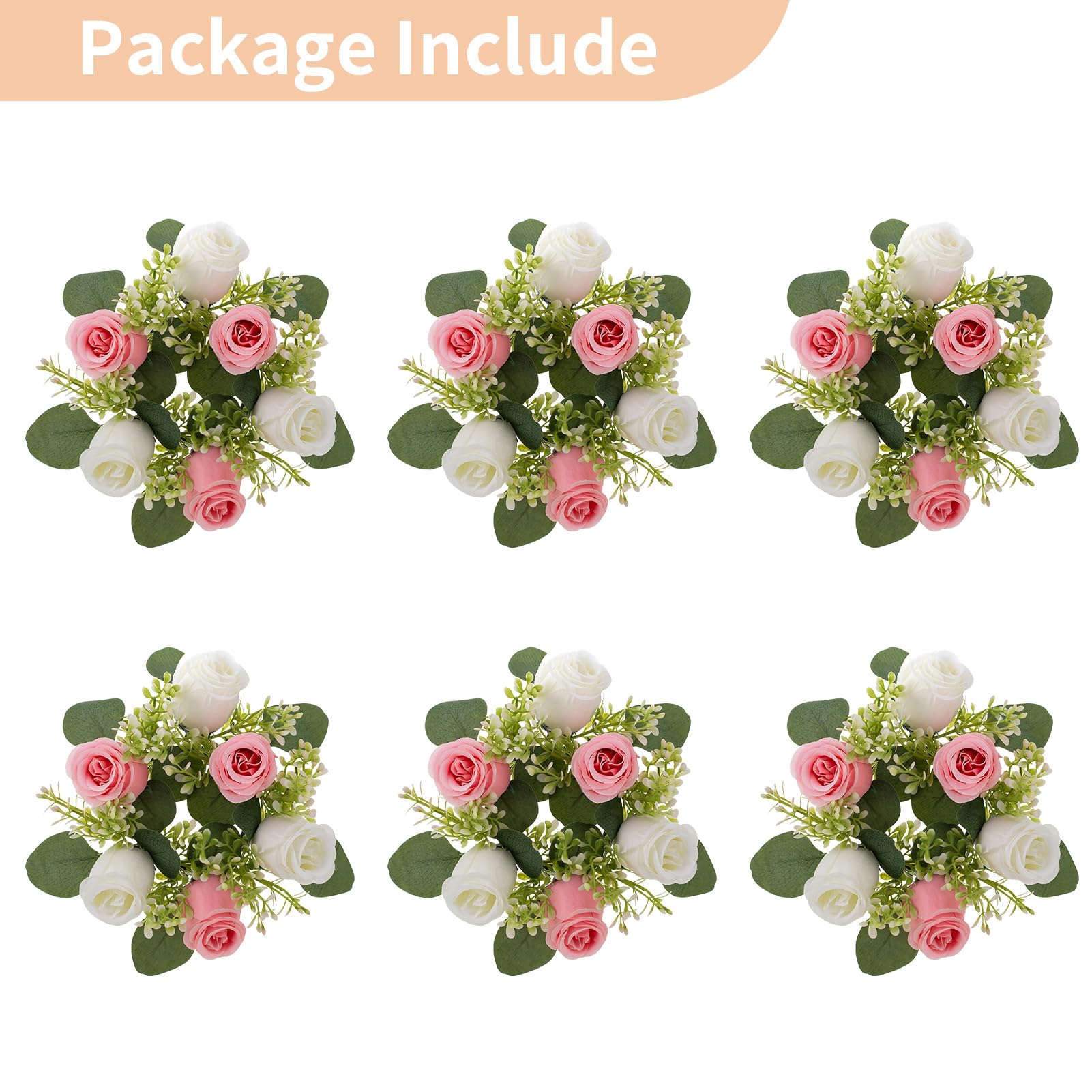 Nuptio Centrotavola Fiori Ghirlande per Decorazioni - 6 Pezzi 22cm Diametro Rosa & Bianco Piccole Rose Matrimonio Fiore Artificiale per DIY Matrimoni Cerimonia Anniversario Festa Casa