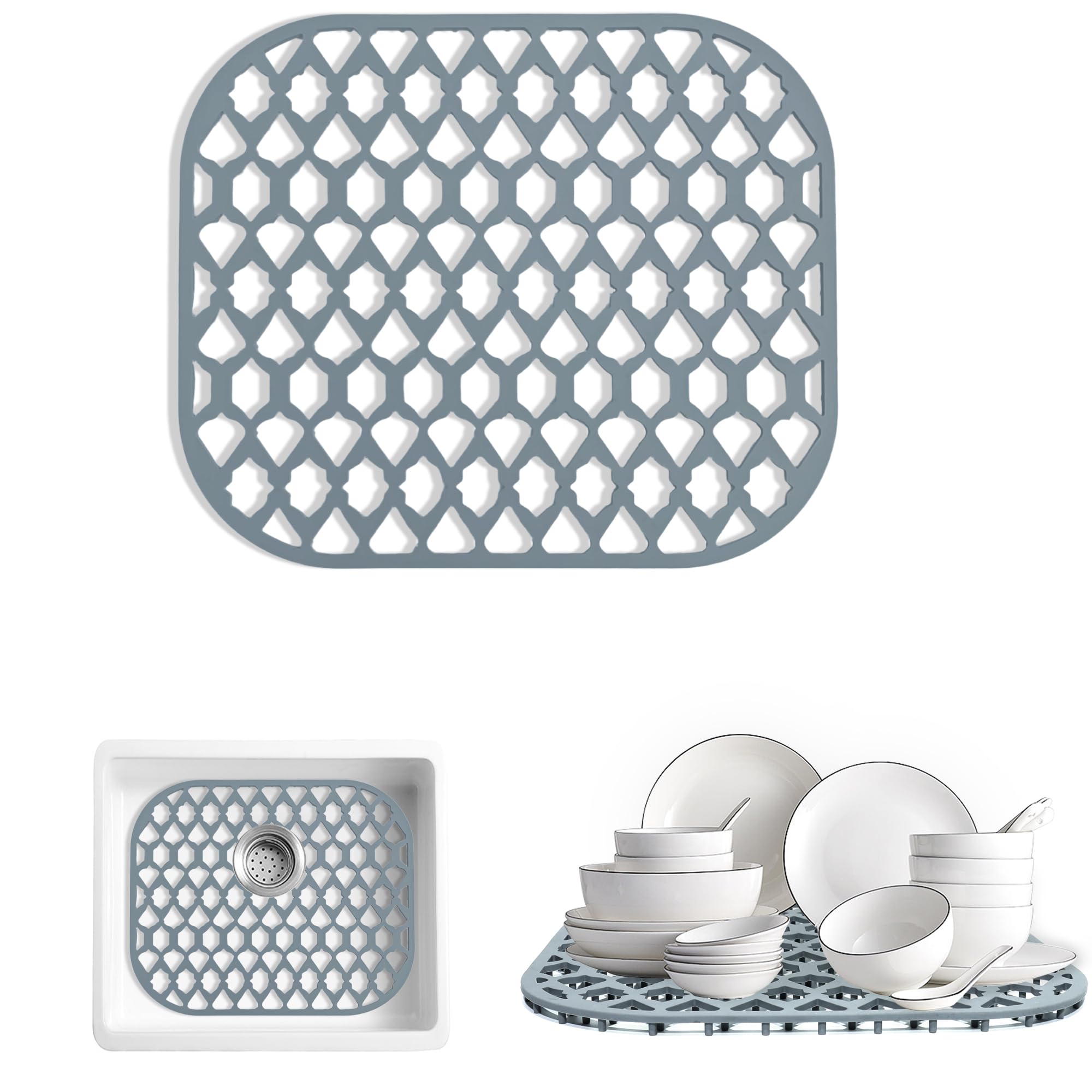 SAMSIER Silicone Sink Protectors for Kitchen Sink, Multiple Sizes Mats Grids for Bottom of Farmhouse Stainless Steel Porcelain Sink (14”x12”/35.6x30.5 cm)
