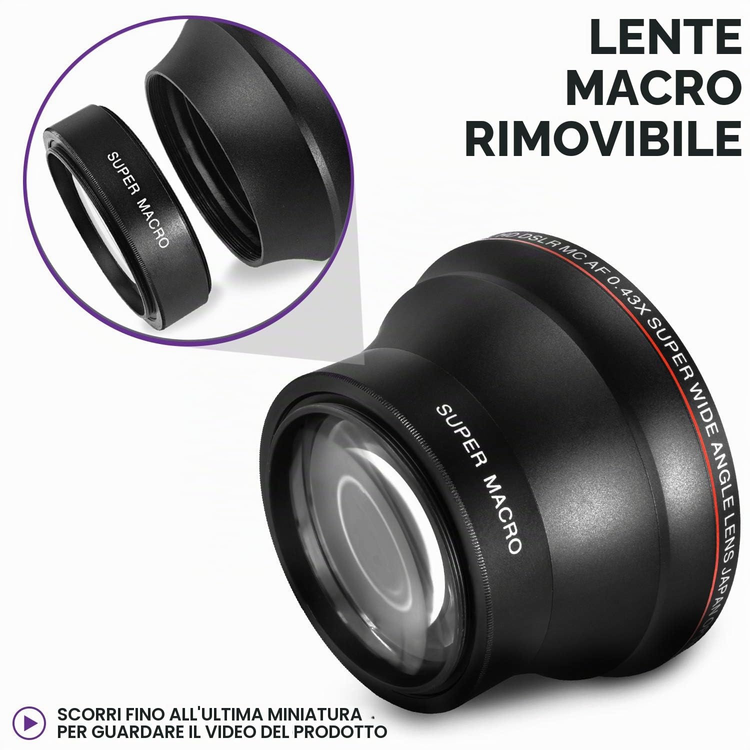 Altura Photo Obiettivo grandangolare HD 0,43x 55 mm con macro, attacco su filetto filtro da 55 mm (non sul corpo macchina), per fotocamere Nikon DX NIKKOR 18-55mm f/3.5-5.6G VR e mirrorless Sony E