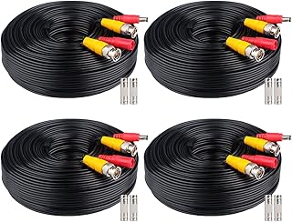 4x200ft BNC Cable All-in-One Siamese Video and Power Security Camera Cable Extension Wire Cord with 2 Female Connectors for All Max 5MP HD CCTV DVR Surveillance System, 200ft 4pack Cable, Black