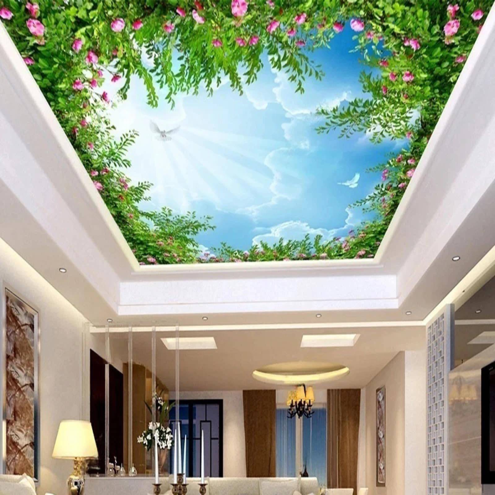 Tapeta 3D samoprzylepna tapeta sufit PCW róże gołębie salon sypialnia dekoracja ścienna