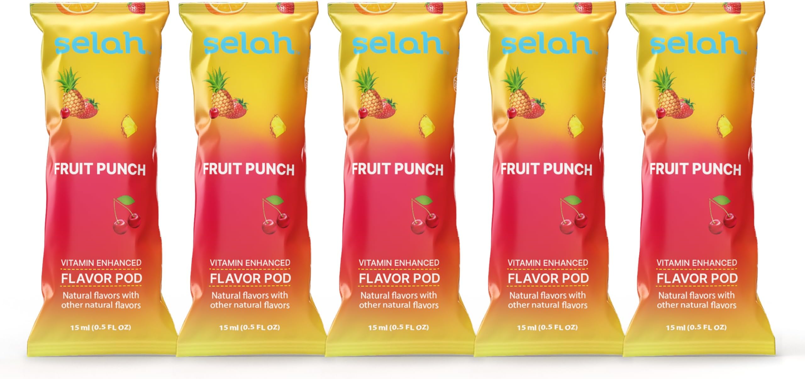 Selah Flavor Pods - Water Enhancer Refill Pods for Selah Water Bottle - Fruit punch, Watermelon, Green Apple, Strawberry Lemonade, Peach, Pineapple, Lemon, Orange Sport, Watermelon Sport, Berry Energy - Flavored Five Pack Of Refill Pods (Fruit Punch)