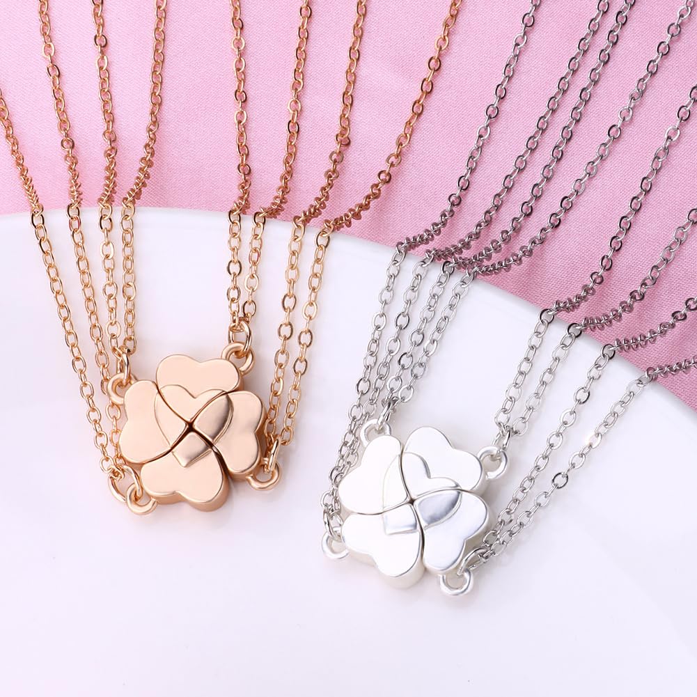 Freundschaftsketten für 4, 4 Pcs Beste Freund Halsketten BFF Halskette für 4 Mädchen Passend Vier Blatt Klee Anhänger Schwester Halskette für Frauen Graduierung Geburtstag