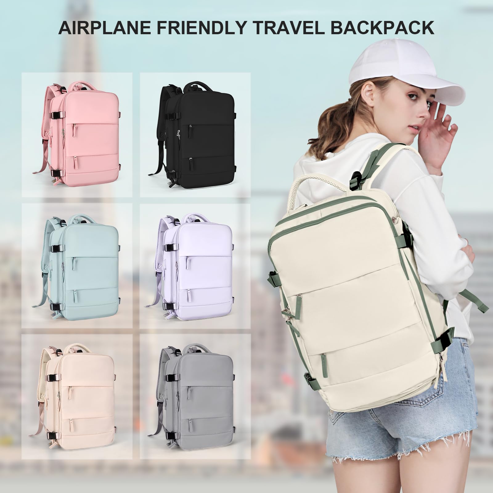 SZLX Zaino da viaggio grande da donna da viaggio zaino da escursionismo sportivo da esterno impermeabile zaino da scuola casual laptop da 14 pollici con porta di ricarica USB scomparto per scarpe