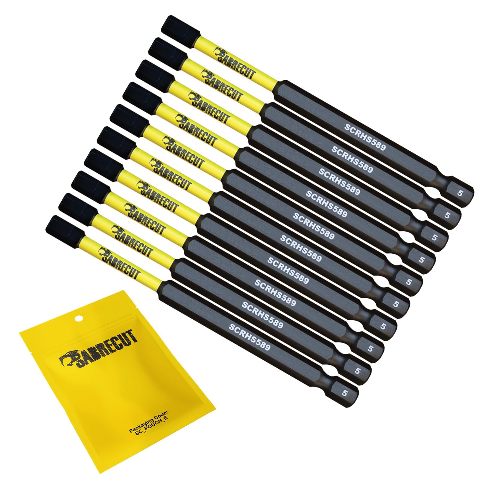 10 x SabreCut SCRHS589_10 89mm Hex (H5) Tamper Proof Security Magnetic Impact Screwdriver Driver Bits Set Single Ended Heavy Duty