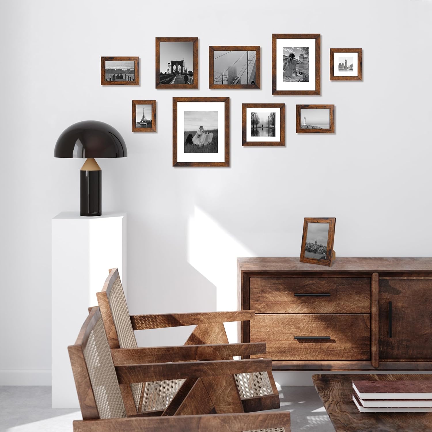 iRahmen 12x12 Picture Frame Set of 4 with Tempered Glass, Rustic Frame Display 10x10 Pictures with Mat or 12 x 12 Without Mat, Wood Square Photo Frames for Desktop Display and Wall Mounting Dark Brown 12X12