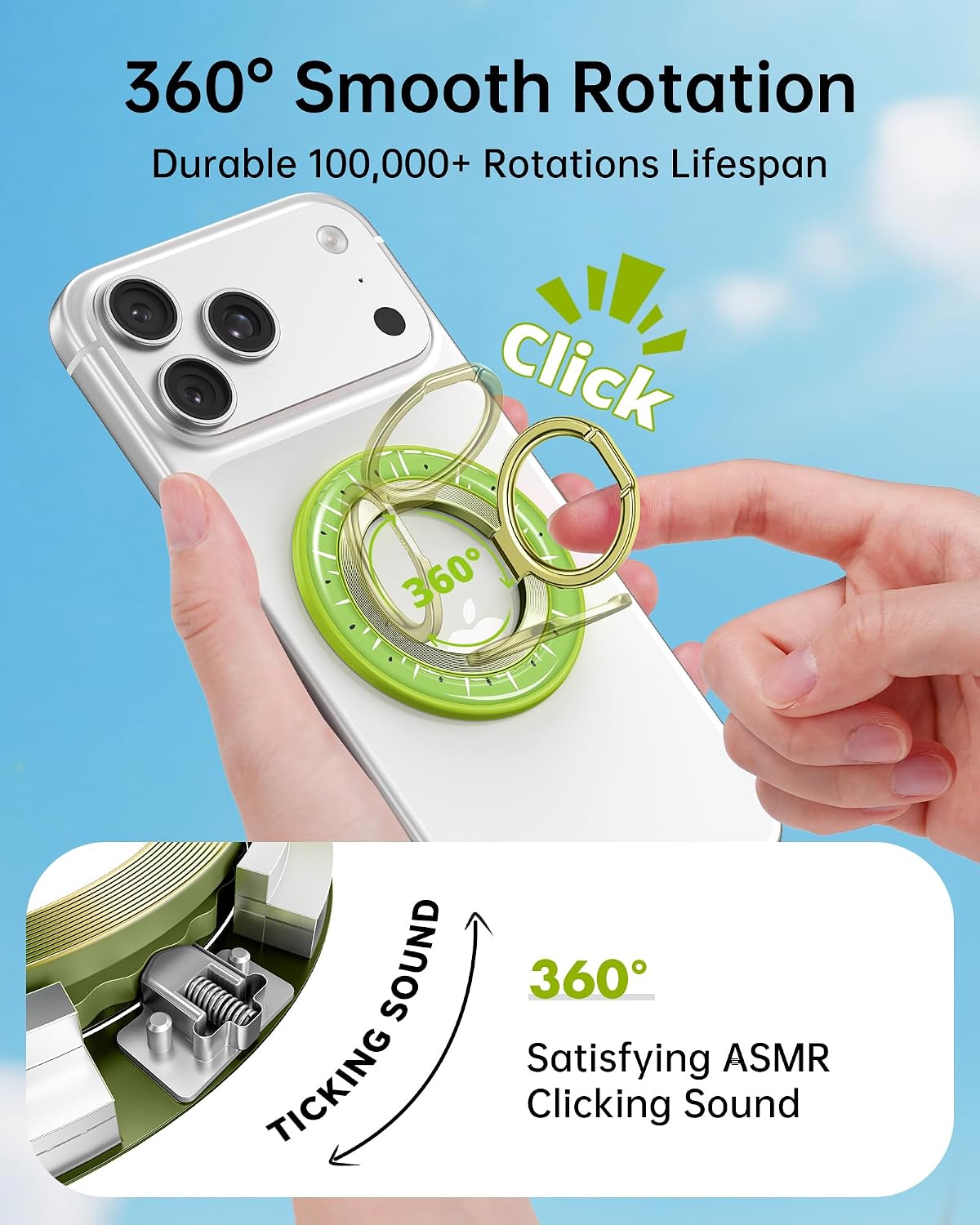 Condition photo showing New/Like New for syncwire magnetic phone ring holder for magsafe - phone grip stand with 360° rotation finger ring kickstand compatible with iphone 17 16 15 14 13 12 pro max magsafe accessories,kiwi green single ring-1pcs-fruit-kiwi green