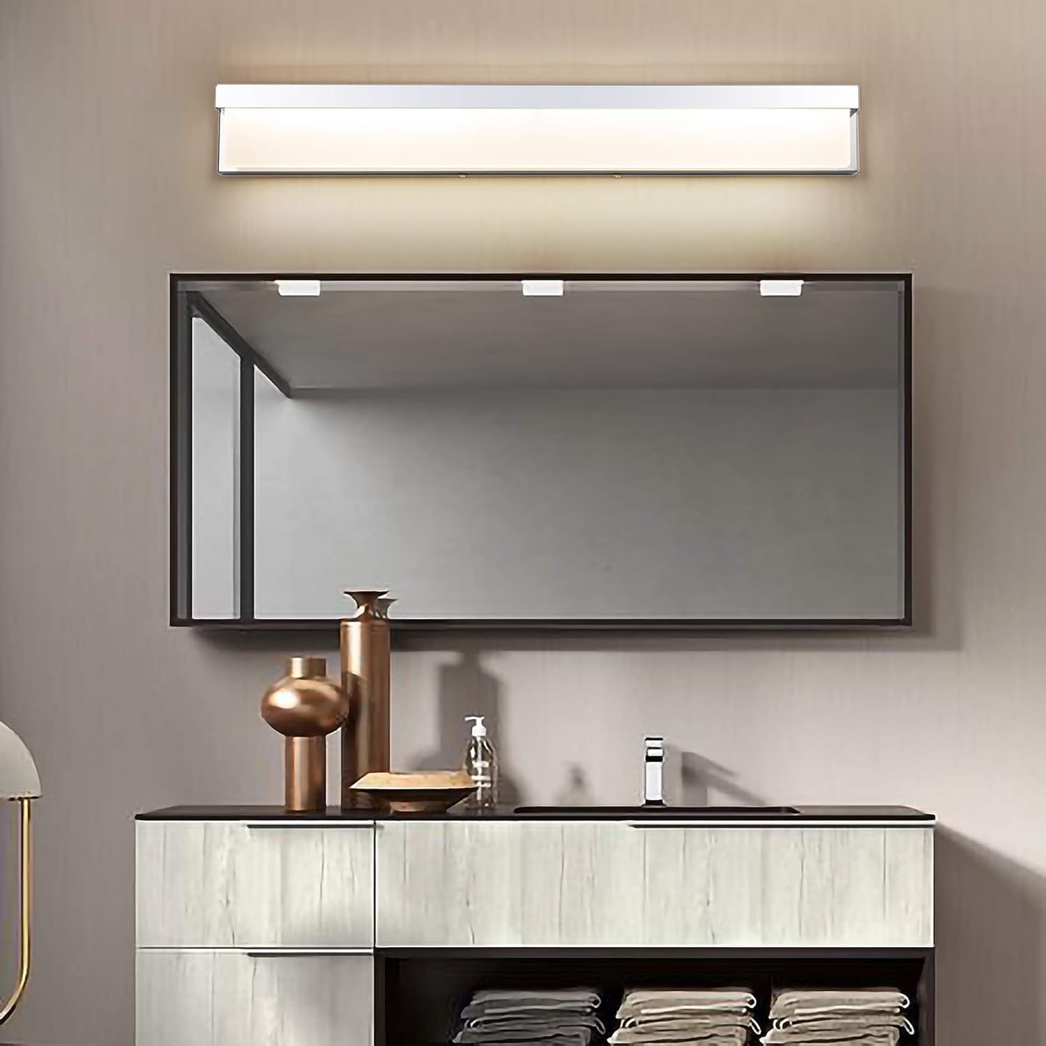 Best Deal LIGHTINN LED Bathroom Vanity Light Fixture Over Mirror 32.3 inch Modern Rectangle Finishing Stainless Steel Lighting Bar 4000K Daylight Wall Sconce (Chrome)