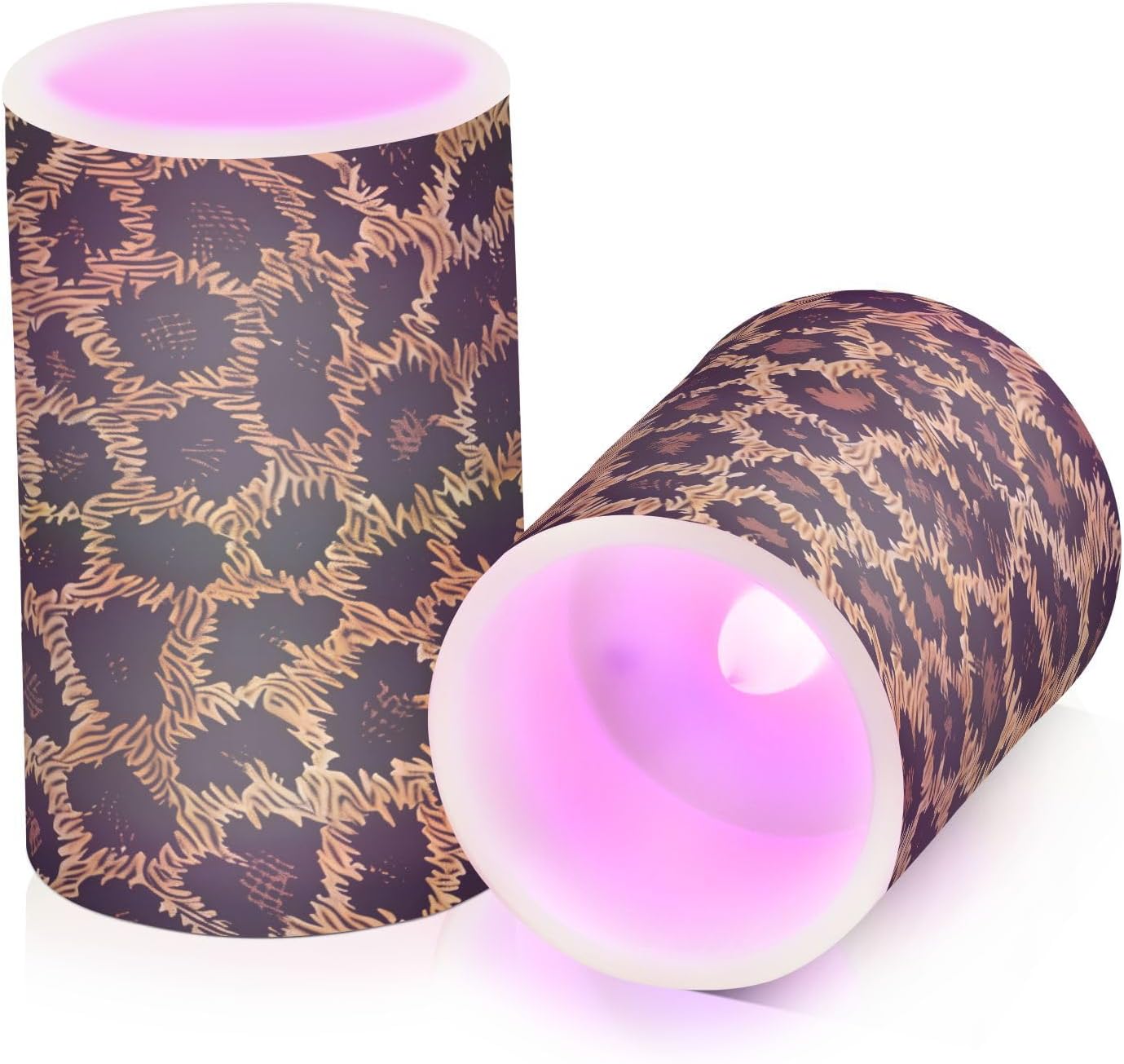 ALAZA Animal Leopard Print Flickering Flameless Candles Battery Operated with Remote Timer,Tea Light Candles LED Pillar Votive Candles Set of 2 for Outdoor Indoor Decorations