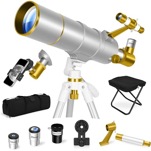 UncleHu 90mm Aperture 600mm Telescope for Adults Astronomy &Kids with Stool | Refractor Telescope for Adults High Powered (24-180X), Portable Travel Telescopes for Beginners with Tripod,Phone Adapter,Bag