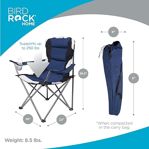 Miniatura 2 de Internet's Best Paquete de 2 sillas plegables acolchadas para acampar  al aire libre  azul marino  deportes  portavasos  cómodo  bolsa de transporte