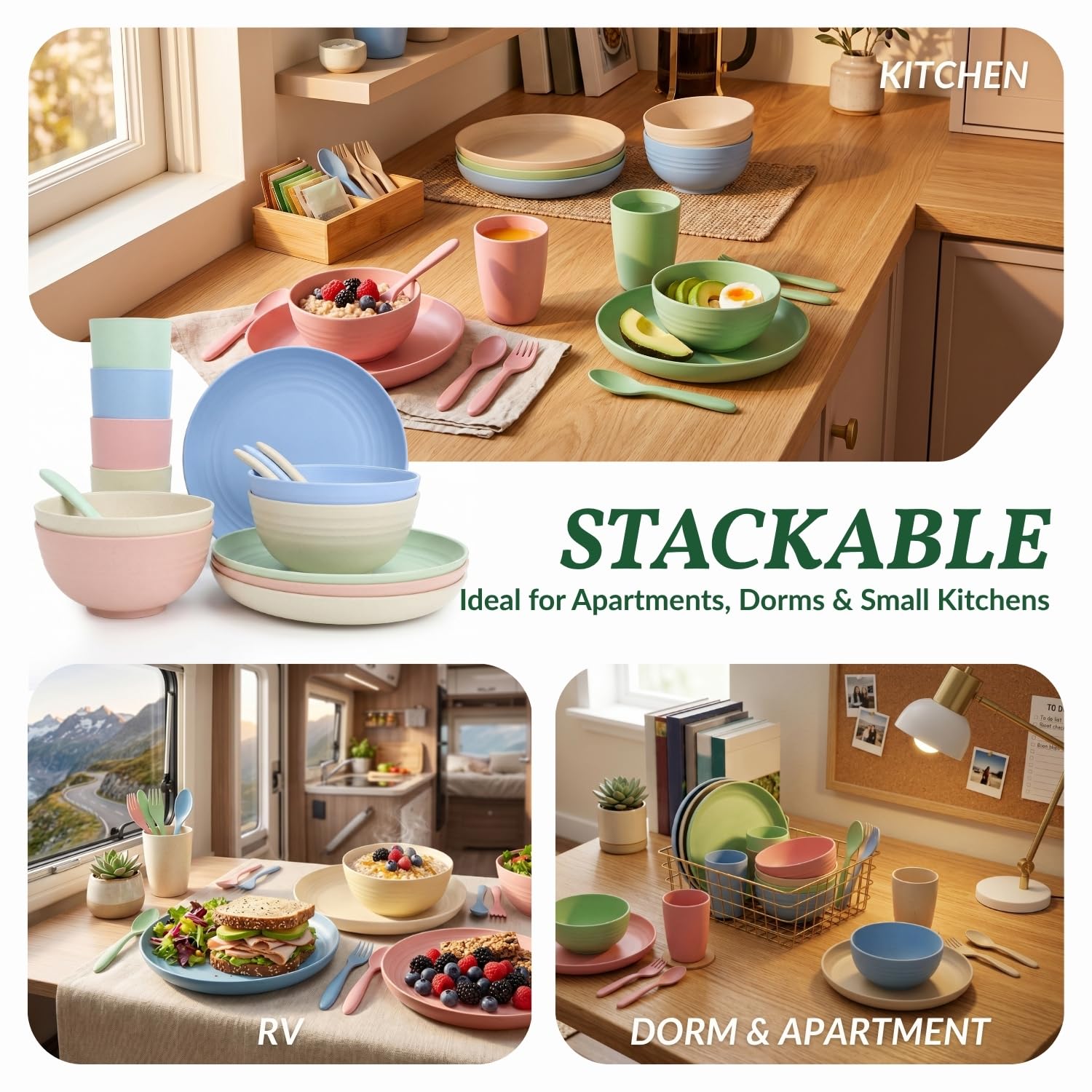 Homienly Wheat Straw Dinnerware Set - 20 Pieces -5