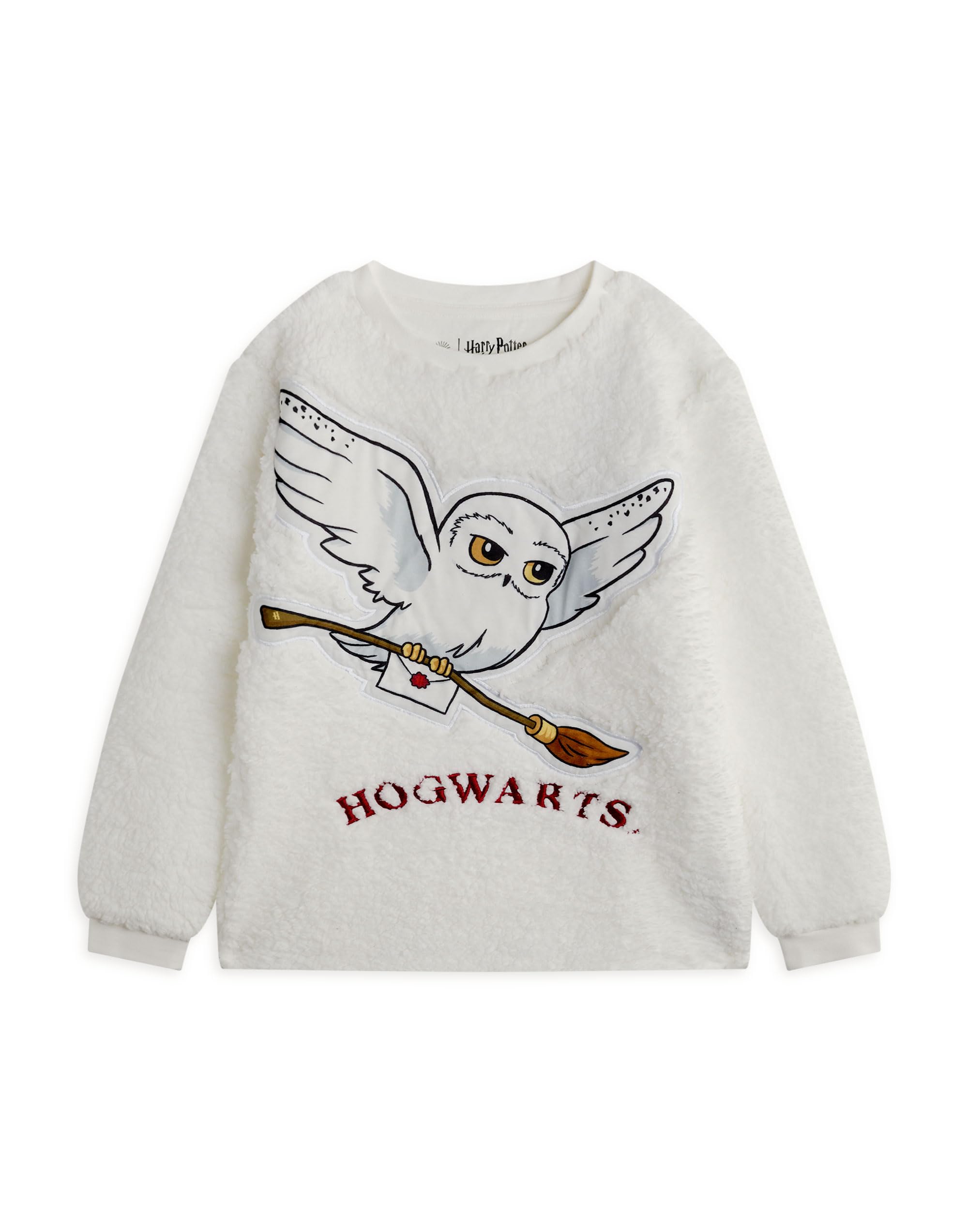 Harry Potter Conjunto de pijama para niños | Hogwarts Hedwig Top de forro polar Sherpa de manga larga y pantalones de estar por casa con estampado integral | Paquete completo de ropa de dormir a juego