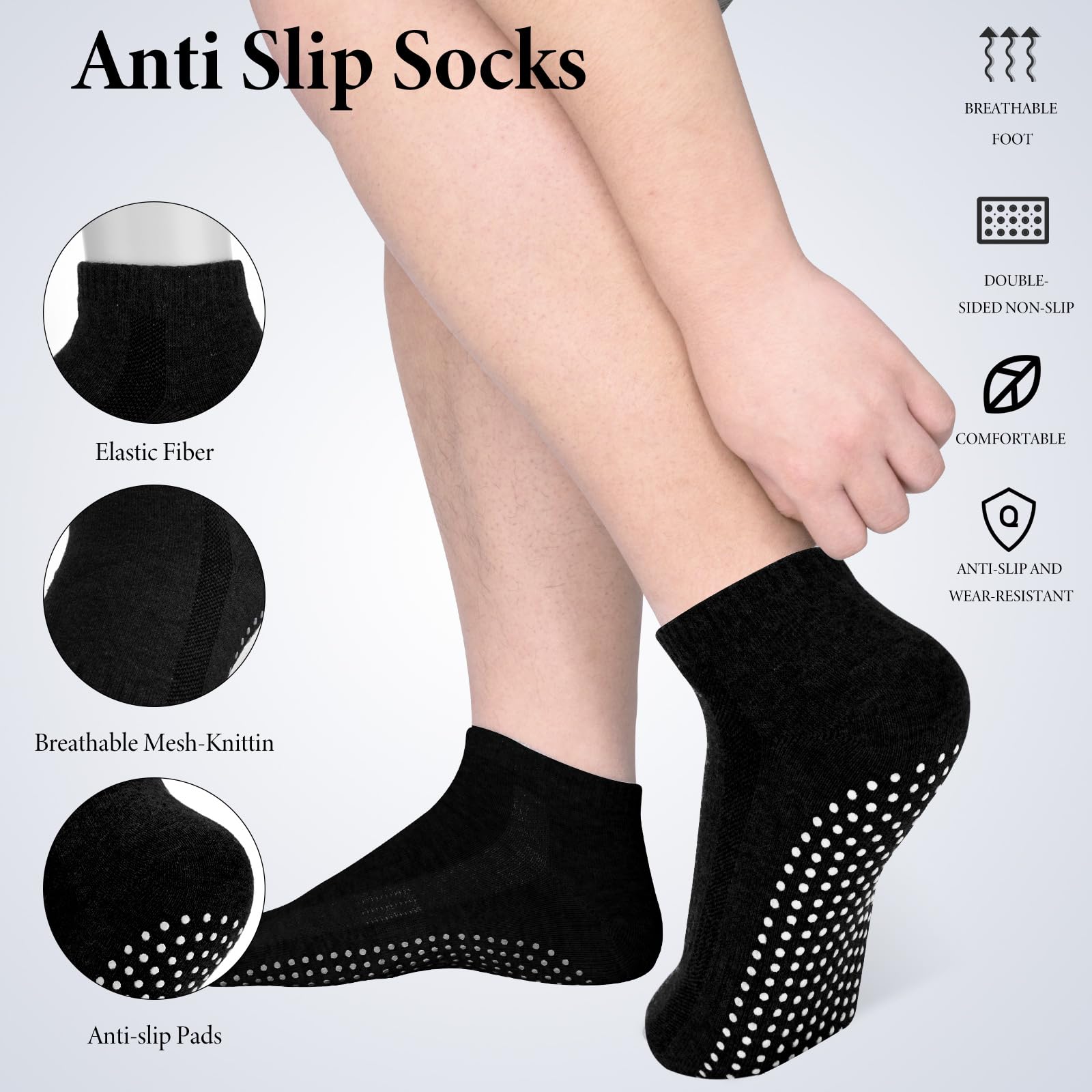 Jspupifip 4 Pairs Non Slip Pilates Socks with Grips, Unisex Non-Slip Yoga Socks, Cotton Football Socks with Cushion Athletic Socks (Black)