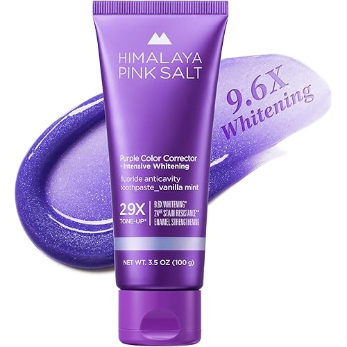HIMALAYA PINKSALT Purple Whitening Toothpaste - Teeth Whitening, Deep Stain Remover with Fluoride, Plaque Remover, Appropriate for Sensitive Teeth, Peroxide Free - Vanilla Mint, 3.5 oz