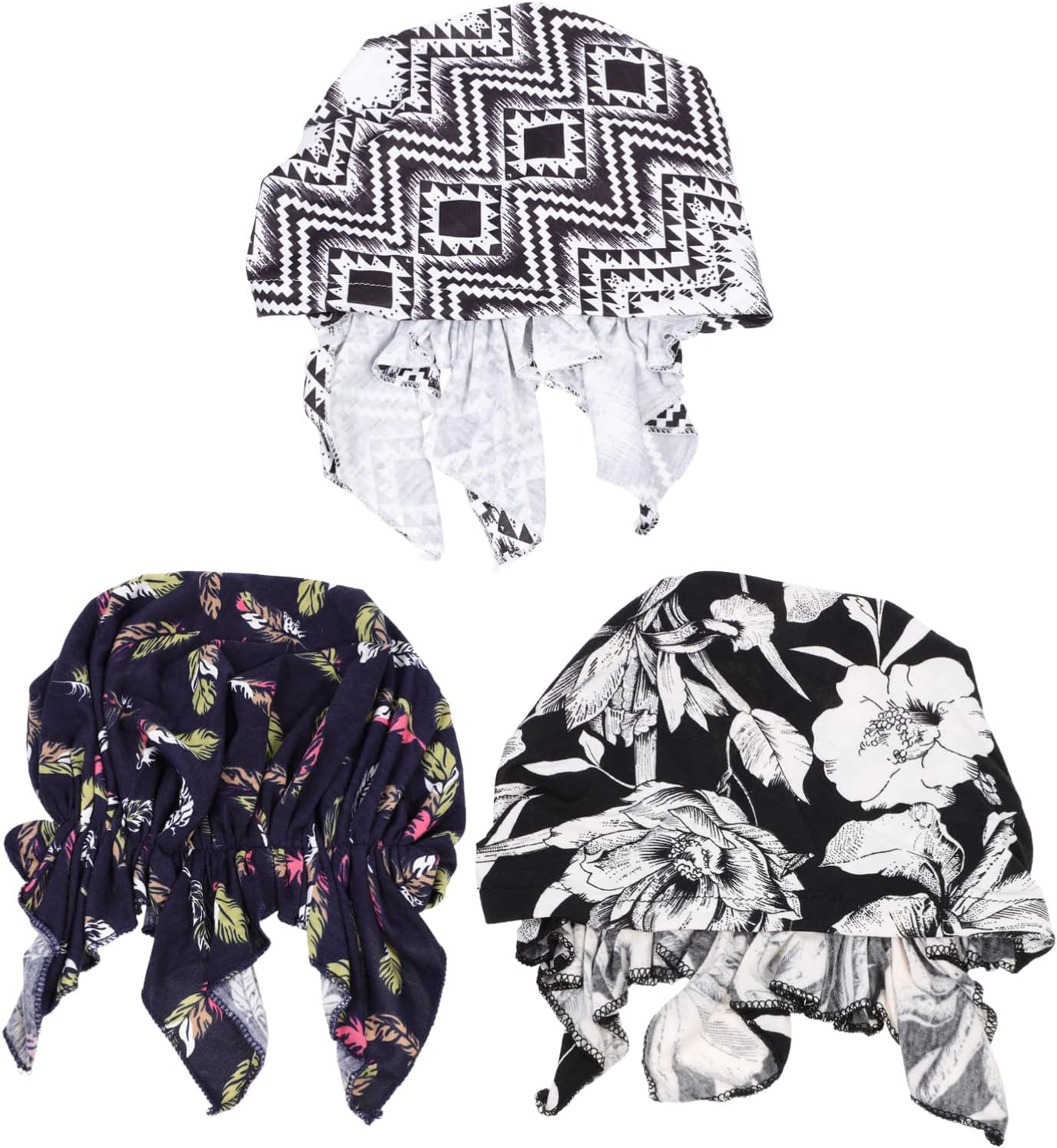 Healifty3pcs Cotton Chemo Hat Turban Beanie Pretied Headwraps Headwear Scarves Covers Stretch Print Sleep Turban Hat Headwear Bandana for Travel Home Supplies As Shown