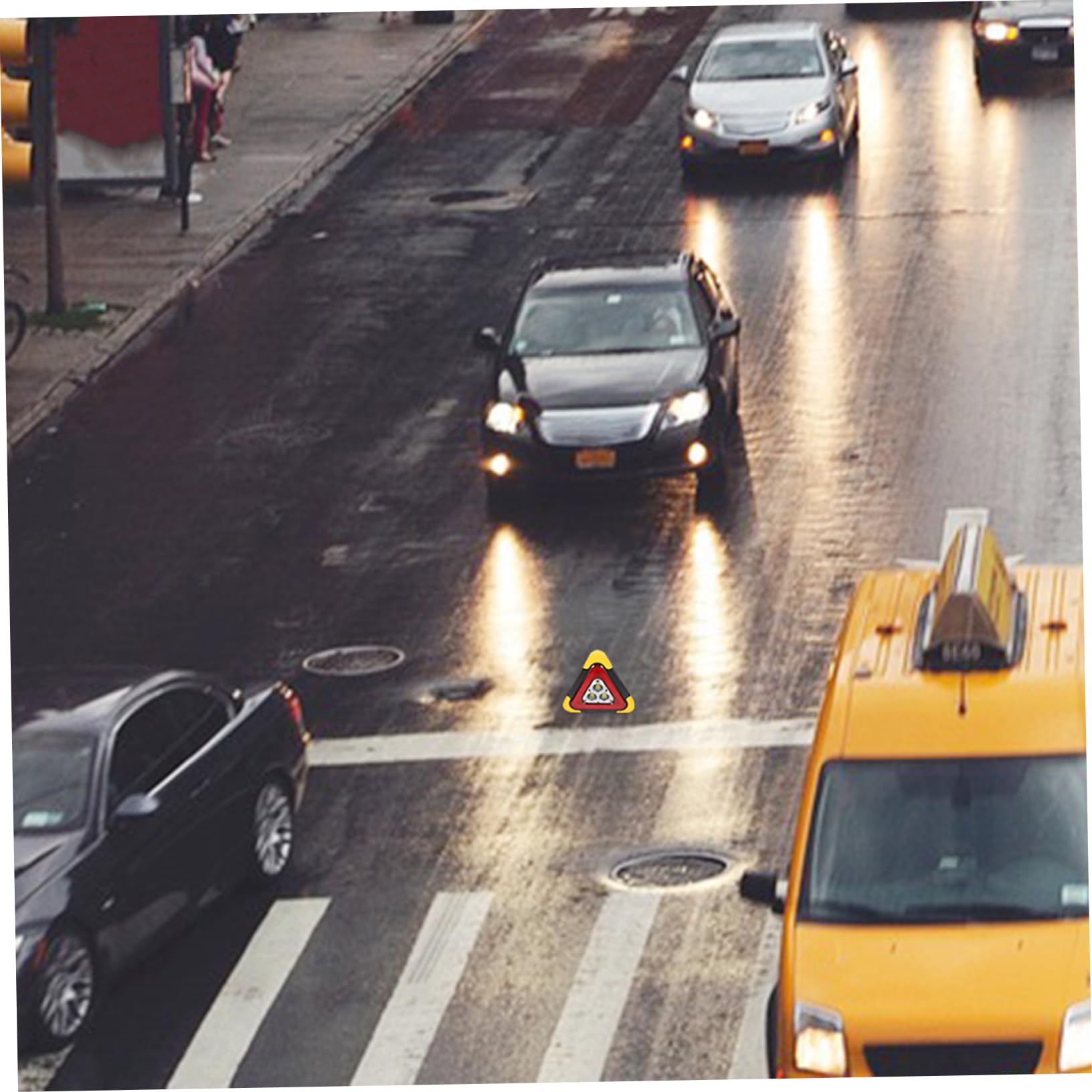 PRETYZOOM Luces De Emergencia Del Vehículo Triangular Para Condujo Brillante Auto Advertencia Lado Amarillo Portátil Triángulos Camiones Solar Material Reflectante De Pvc