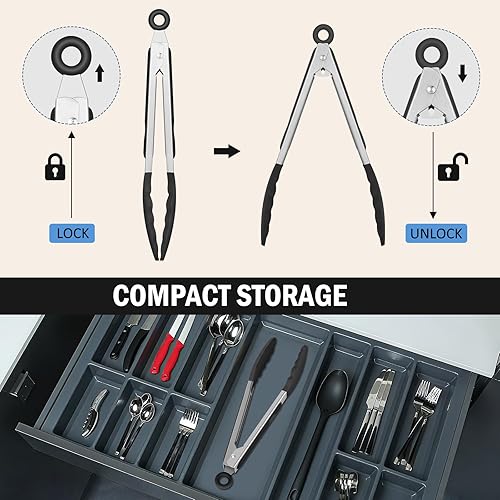 Miniatura 4 de Pinzas de cocina, pinzas de silicona de acero inoxidable para cocinar a 600F de alta resistencia al calor, pinzas de bloqueo para barbacoa, juego de