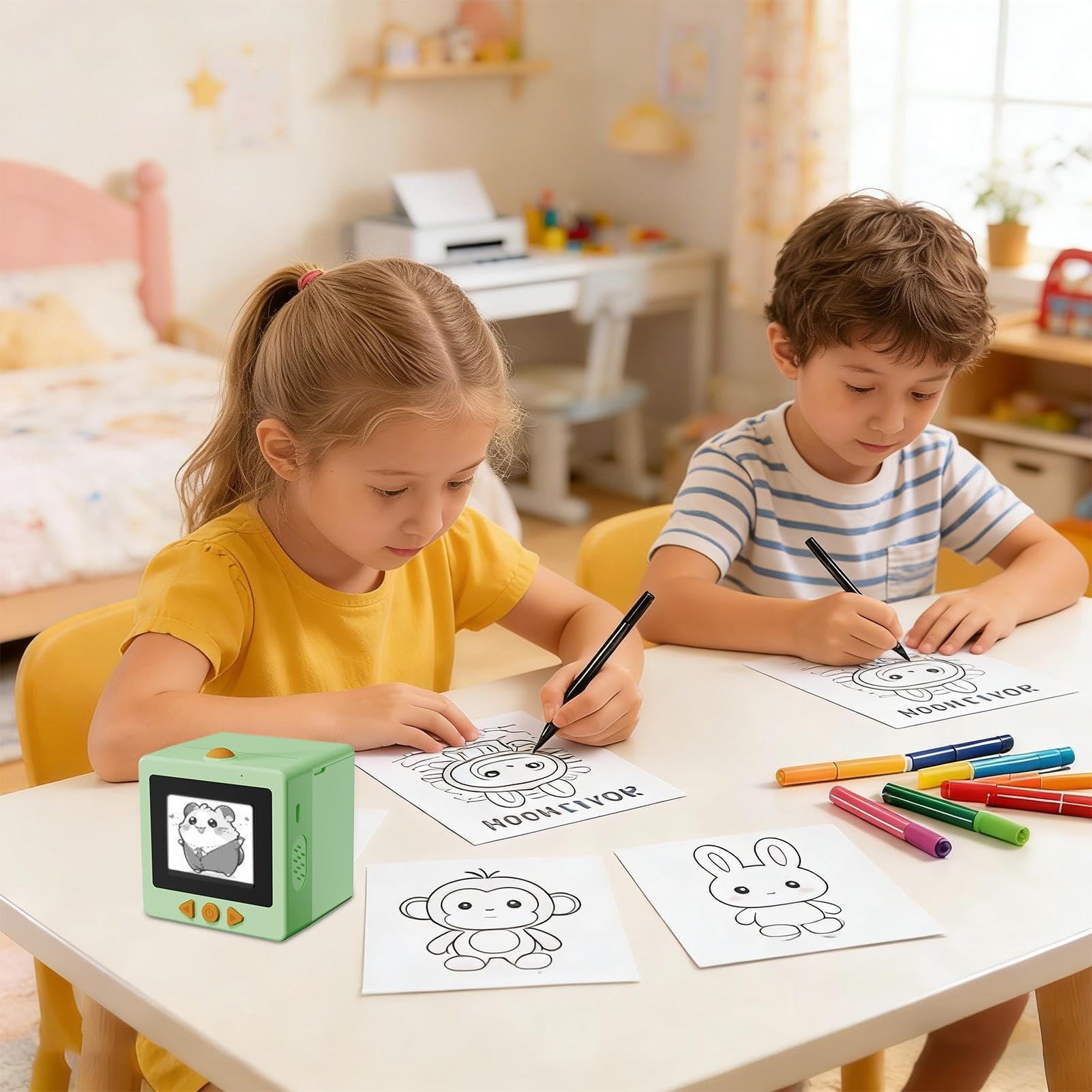 Stampante Per Adesivi - Scatola Di Stampa Portatile Senza Inchiostro Ad | Attivazione Vocale AI, Stampante Per Etichette Con Schermo Di Visualizzazione Per La Scuola Sul Posto Di Lavoro A Casa | Disp