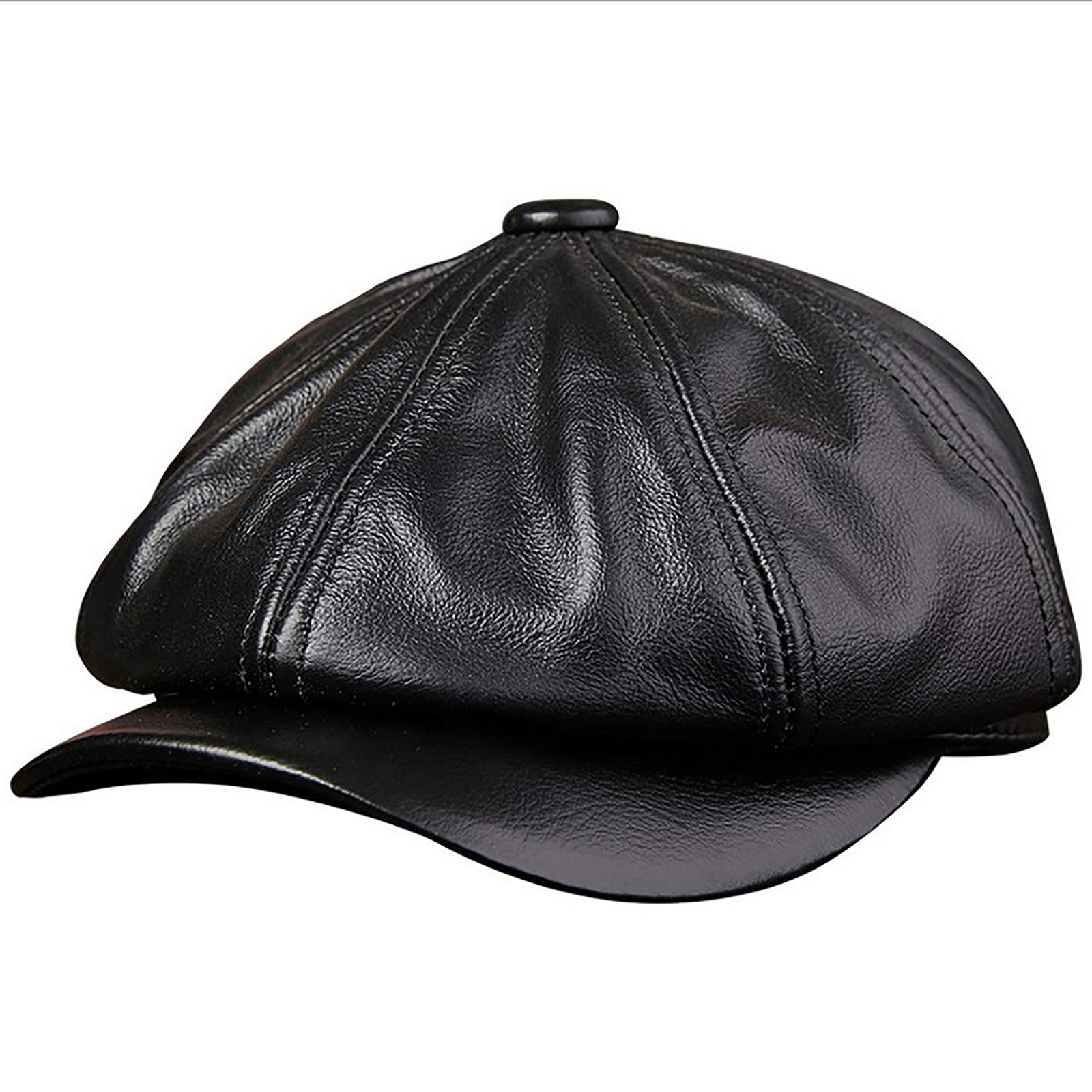 G&F Uomini Pelle Cappello Berretto Ivy Caps Pelle Bovina Cappello Strillone Autunno Inverno (Color : Black, Size : 55-56)